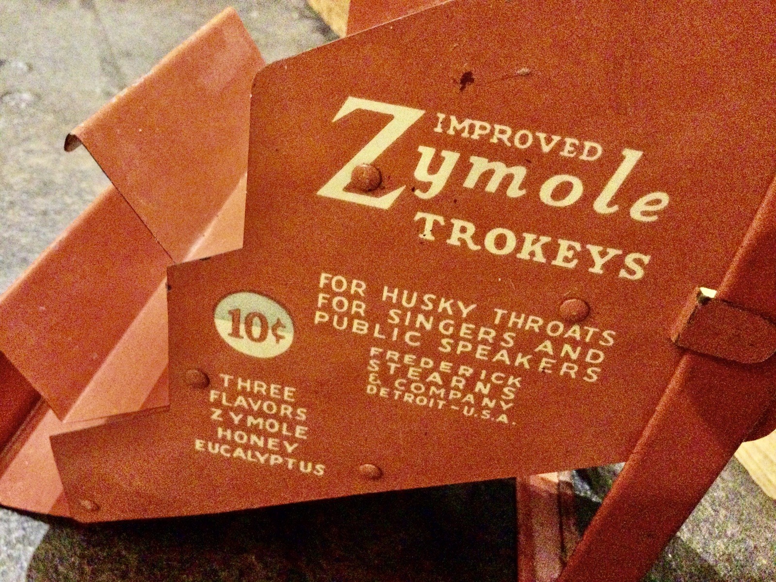 RARE! Antique 1930s Zymole Trokeys Flavored Cough Drops Metal Tin Store Display