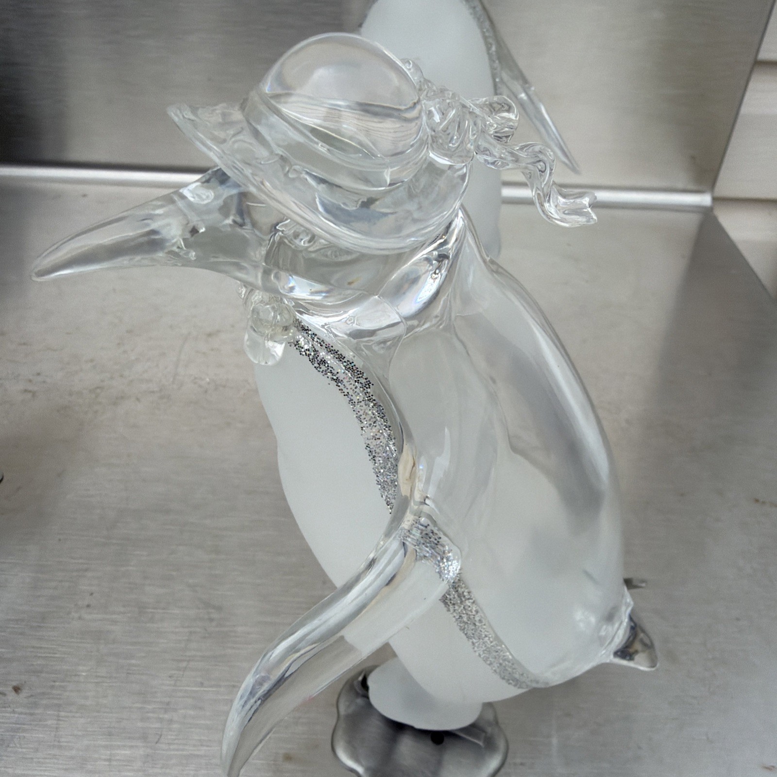 Lot Of 3 Lucite Penguin On Ice Skates MCM Clear & Frosted Movie Prop- Vintage