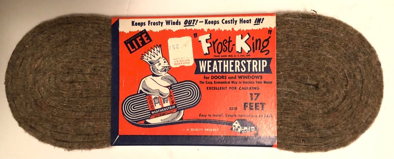 Vintage General Store Hardware Weatherstrip, unused, 1940s/50s, 25¢ price tag