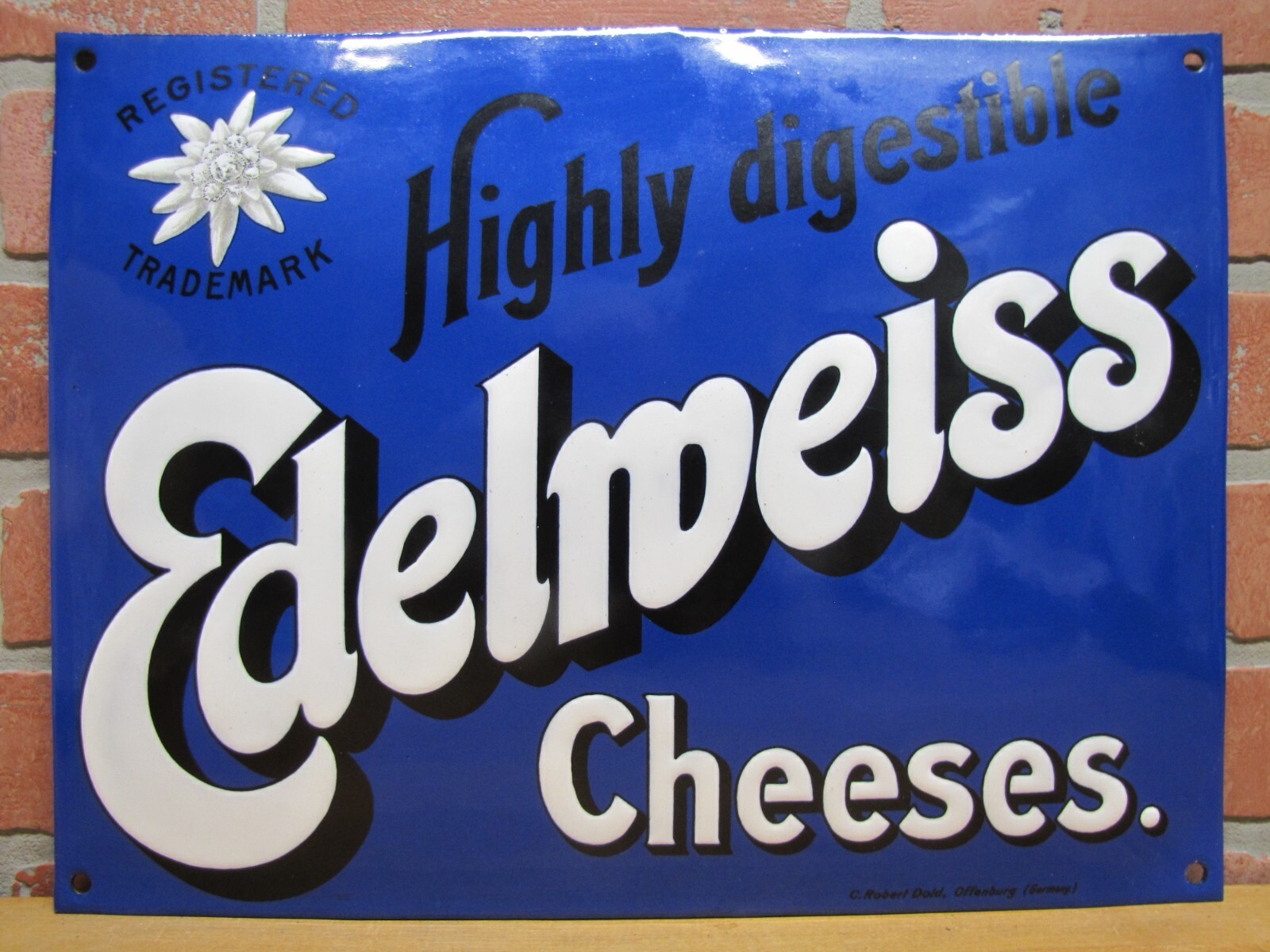 EDELWEISS CHEESES Old Porcelain Store Display Ad Sign C R Dold Offenburg Germany