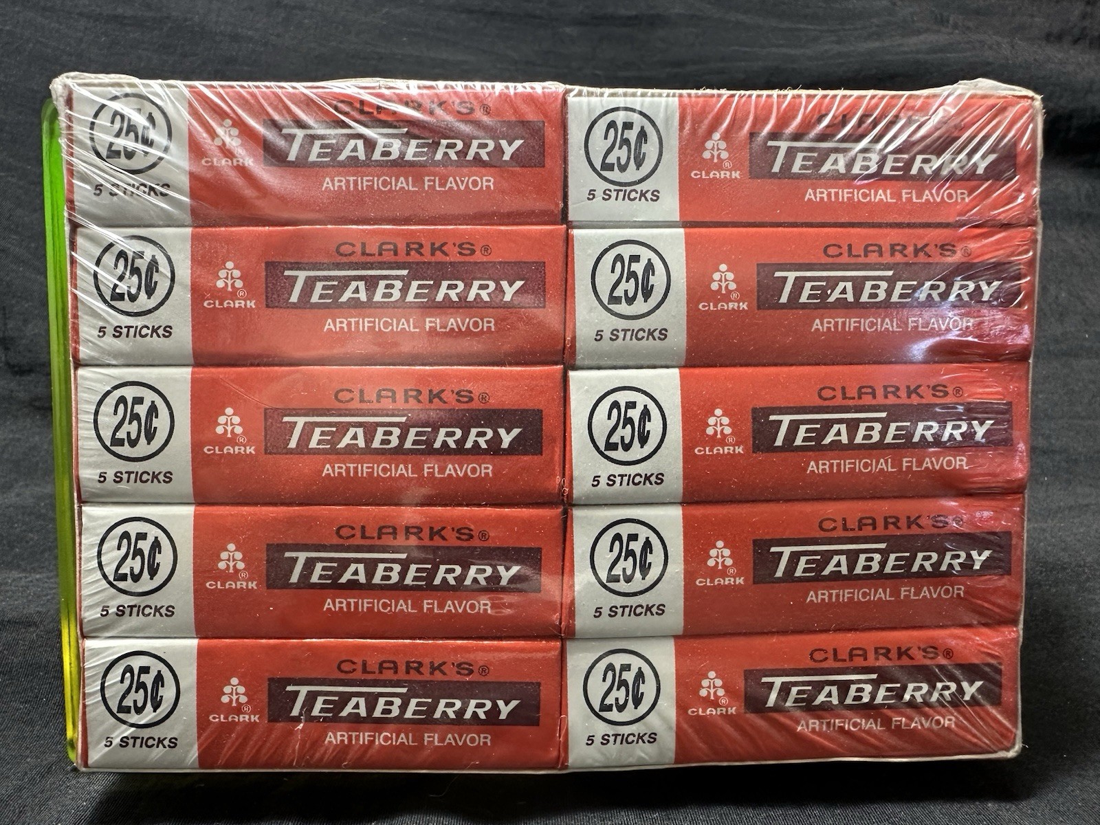 Vintage Vaseline/Uranium Clark’s Teaberry Gum Glass Display Tray w/ Original Gum