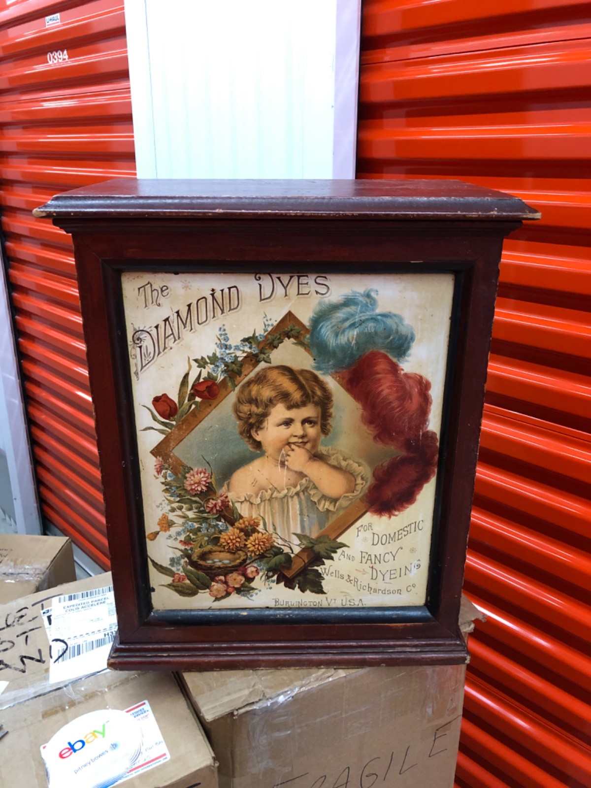 VINTAGE RARE SUPERBc.1890 TIN LITHOGRAPHED “DIAMOND DYES” BABY STORE CABINET