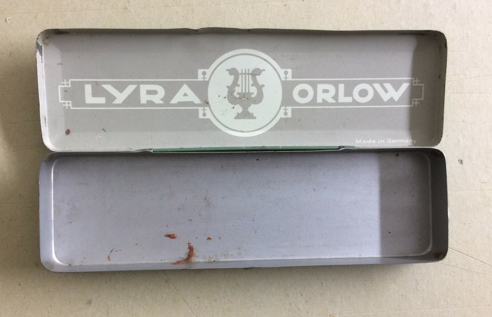 WRITING-PEN-PENCIL-VINTAGE ADVERTISING CASE-MUSIC-LYRA-ORLOW-GERMANY