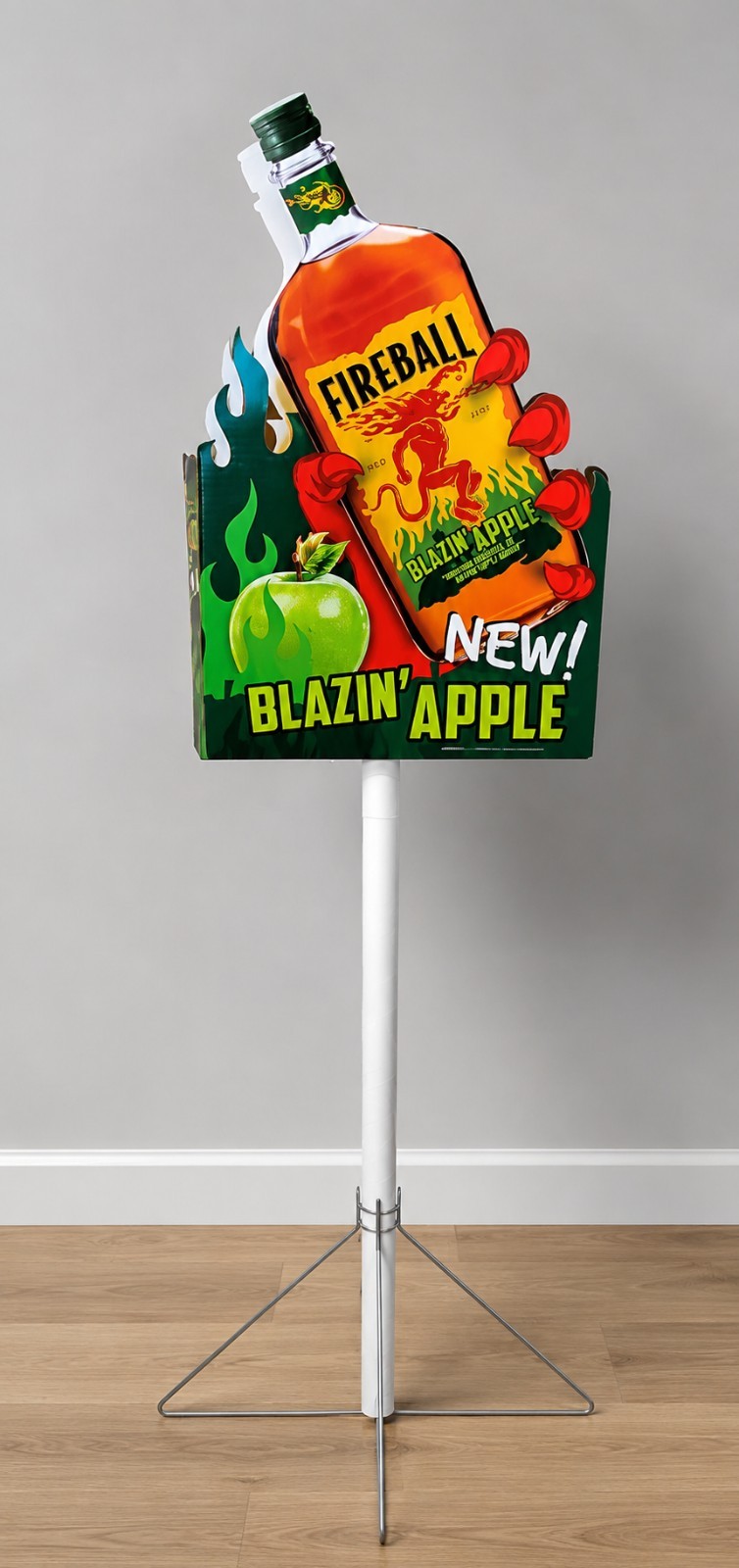 Fireball Blazin’ Apple Retail Liquor Display Sign w/ Metal Stand 60″
