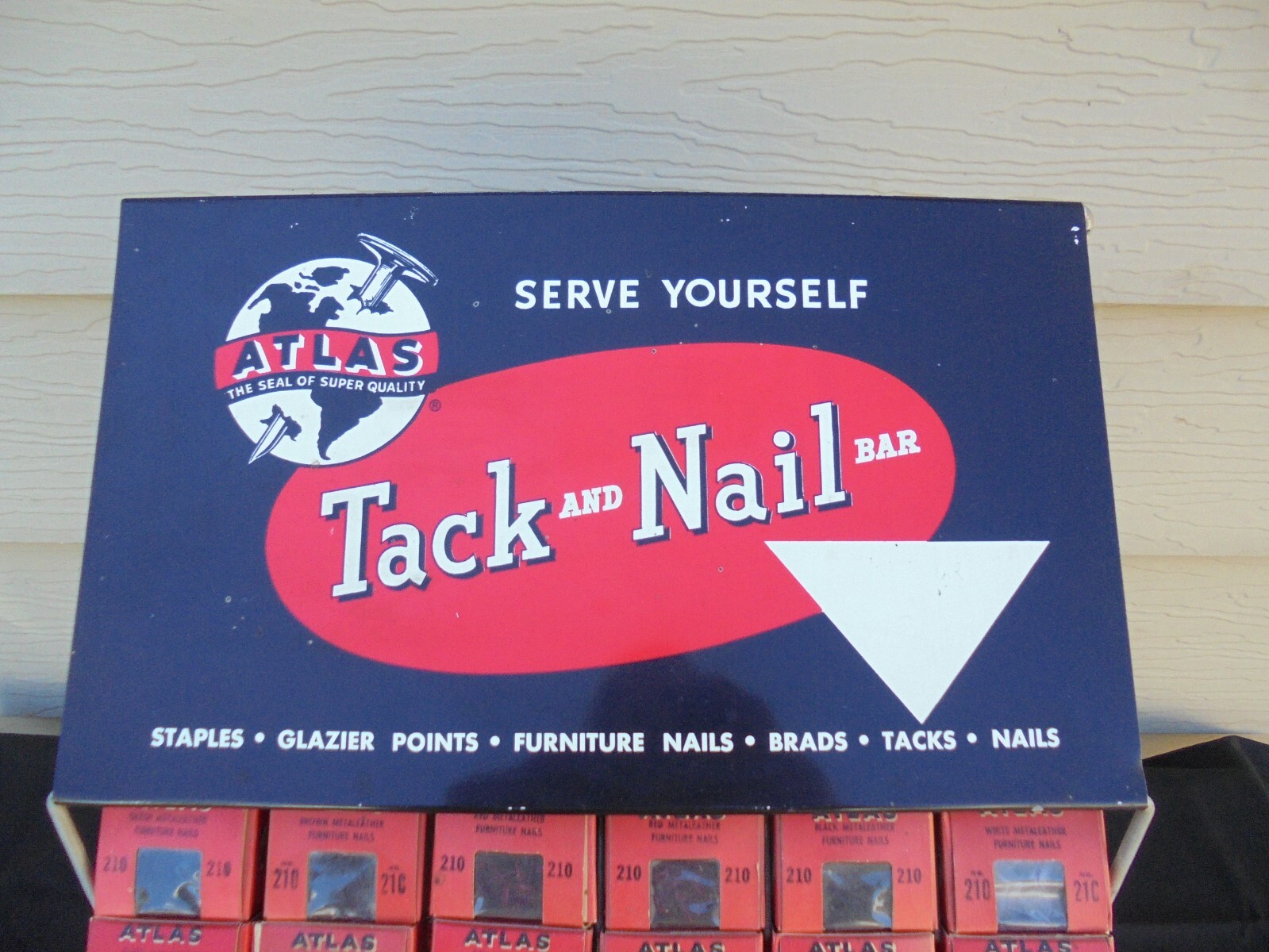 Atlas Tack And Nail Countertop Display Rack Metal Advertising Sign & Nails Tacks