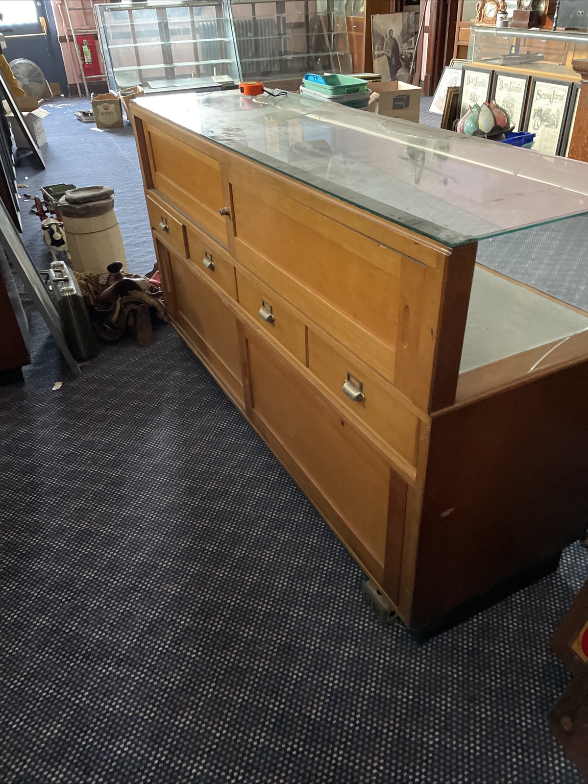 antique Counter showcase 70.25 x 21.5 D times 40 inch H