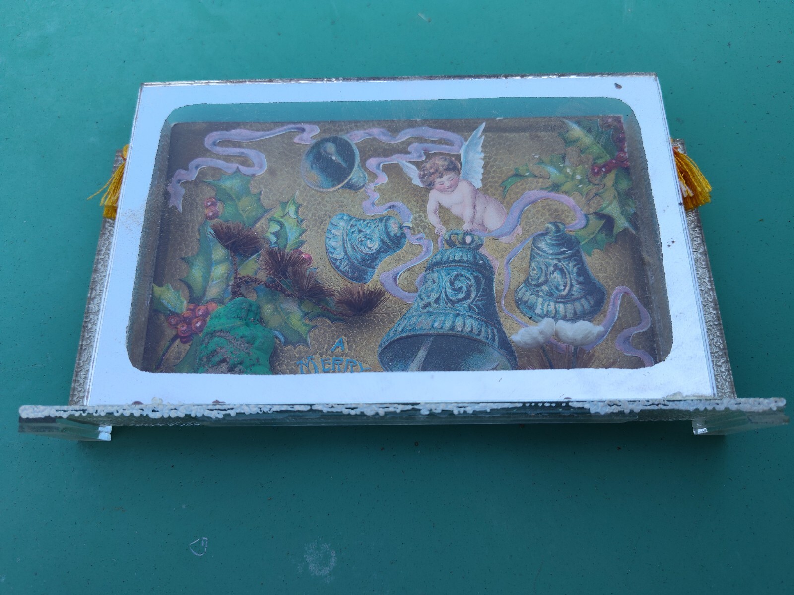 1940’s RARE!! STORE POSTCARD DISPLAY HOLDER MADE IN JAPAN 3D FLOWERS UNUSUAL