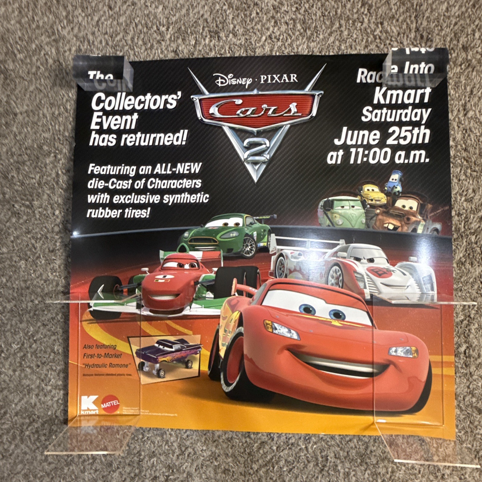 Disneys Cars 2 Diecast Toys Mattel Kmart Store Display Sign Poster 30×30” in