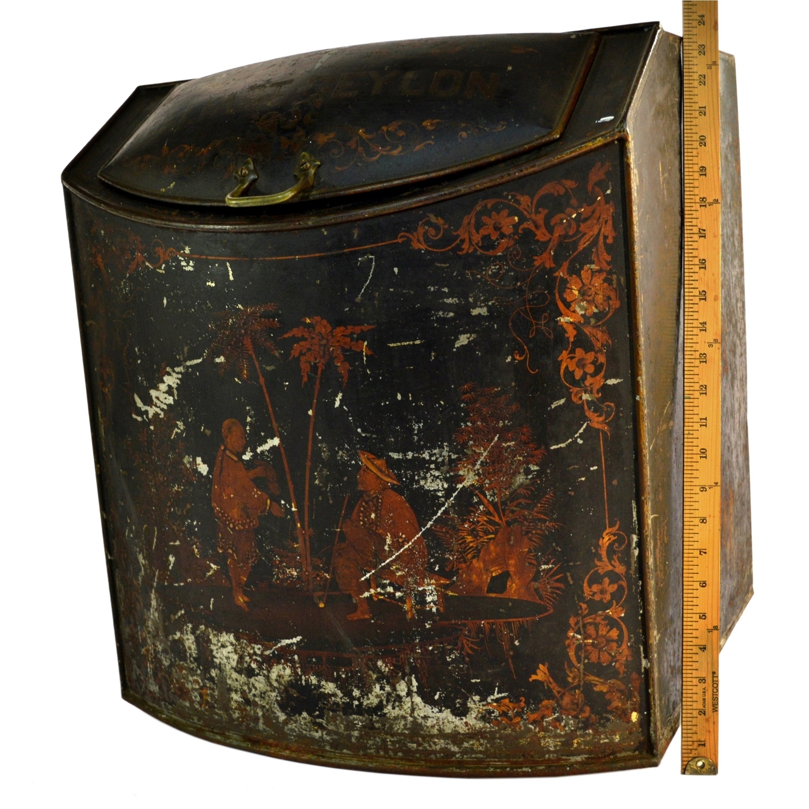 Antique “BELFAST CEYLON” TEA BIN Japanned & Litho LARGE STORE CONTAINER So Rare!