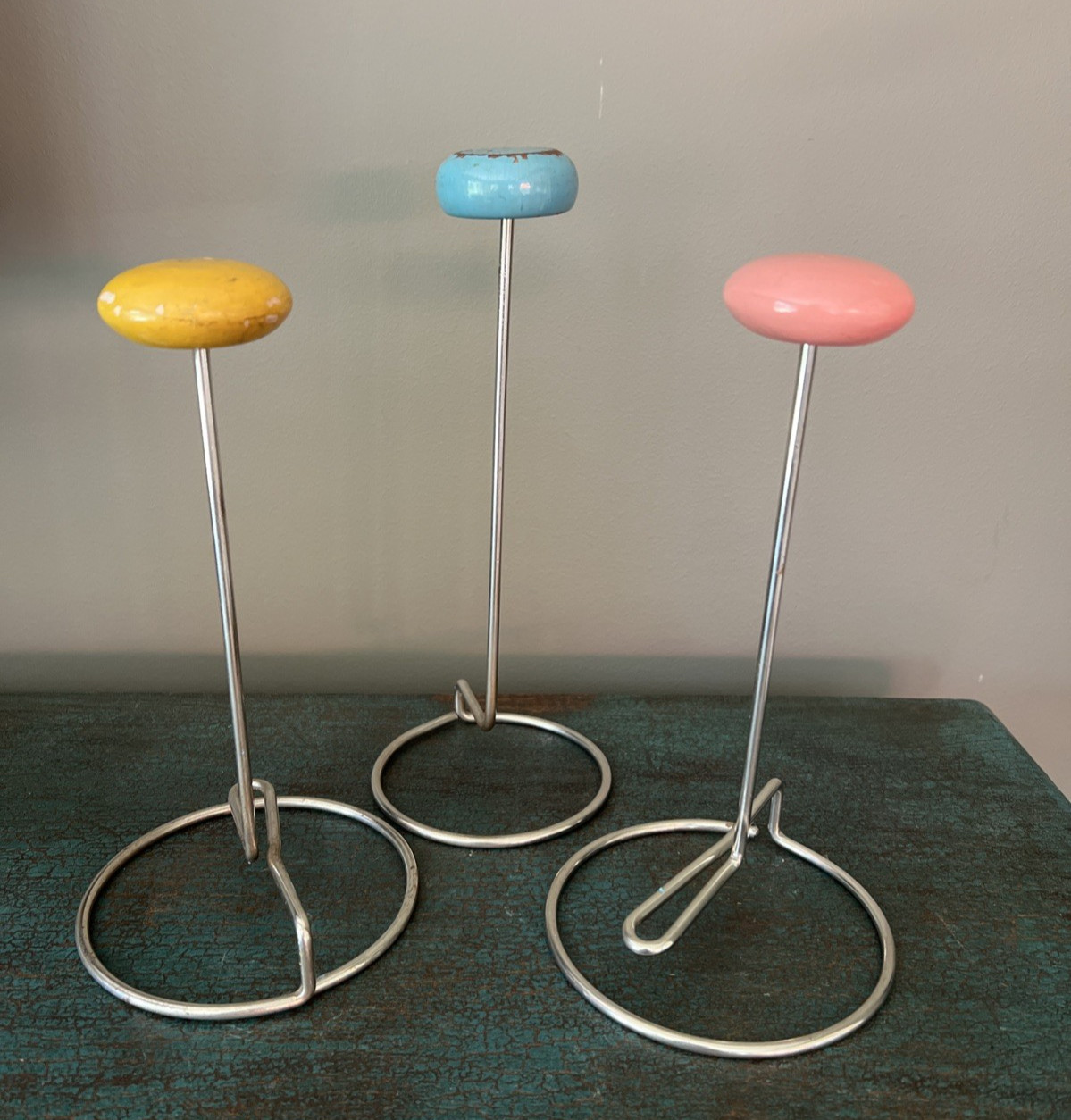 ANTIQUE SET of 3 1930’s COUNTER TOP HAT HOLDERS DISPLAYS / MILLINERY STANDS