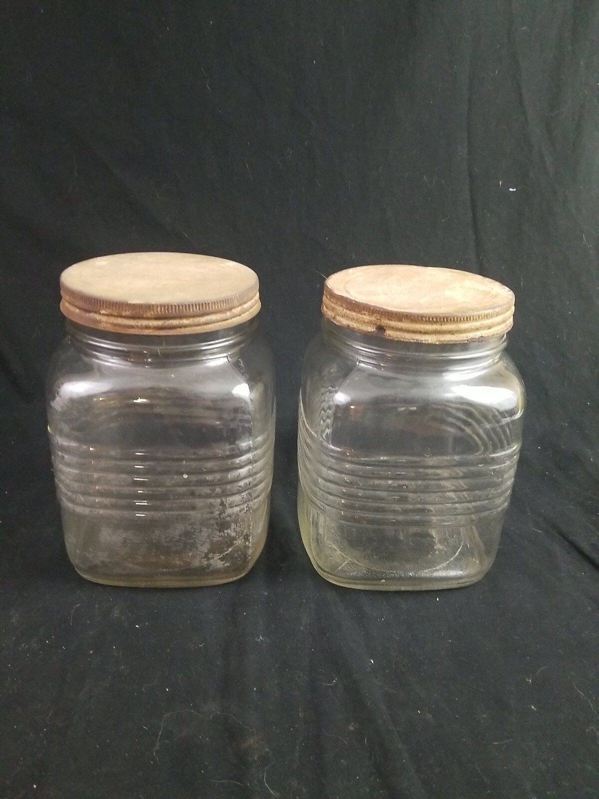 Lot Of 2 Antique Hoosier Libby LG Glass Jars With Lid