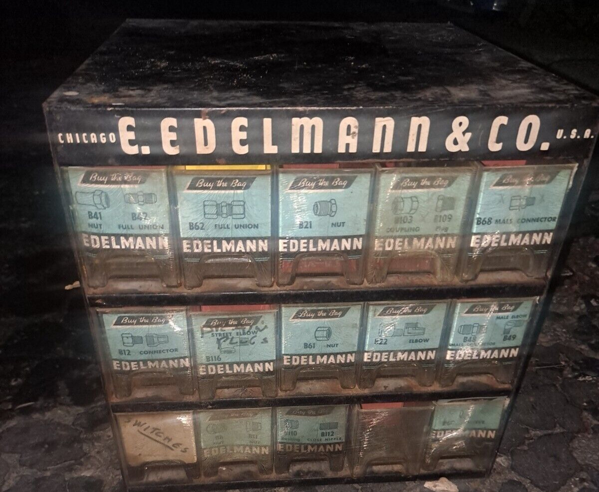 Vintage E. EDELMANN & CO. Chicago Metal Cabinet Organizer Store Display W/ Parts
