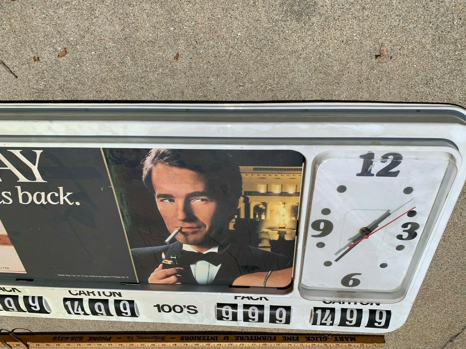 VTG Barclay Cigarette The Pleasure Is Back Clock Sign Store Display Rare 19×42″