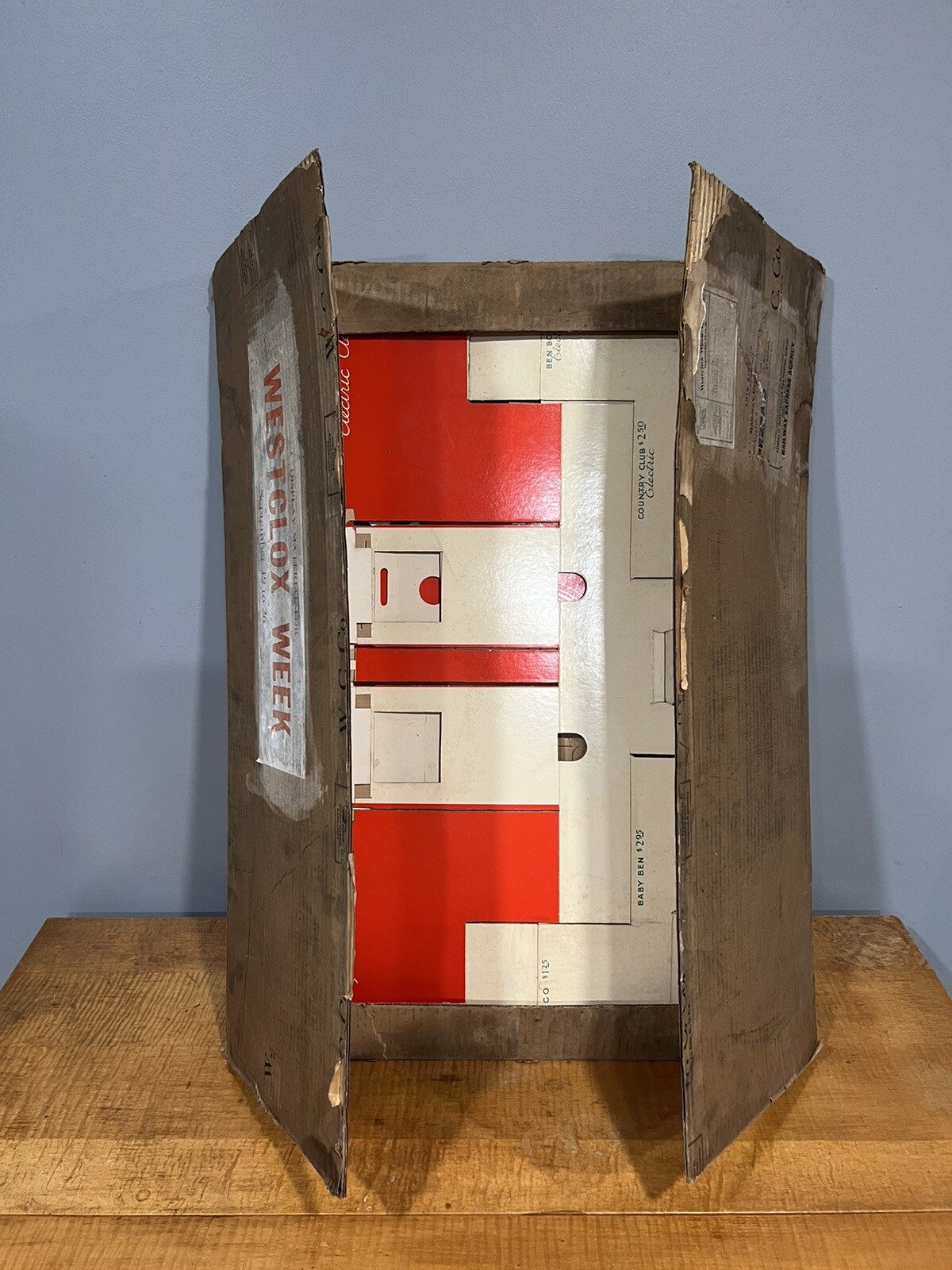 Vintage Westclox Alarm Clock Cardboard Litho Store Advertising Display W/Box