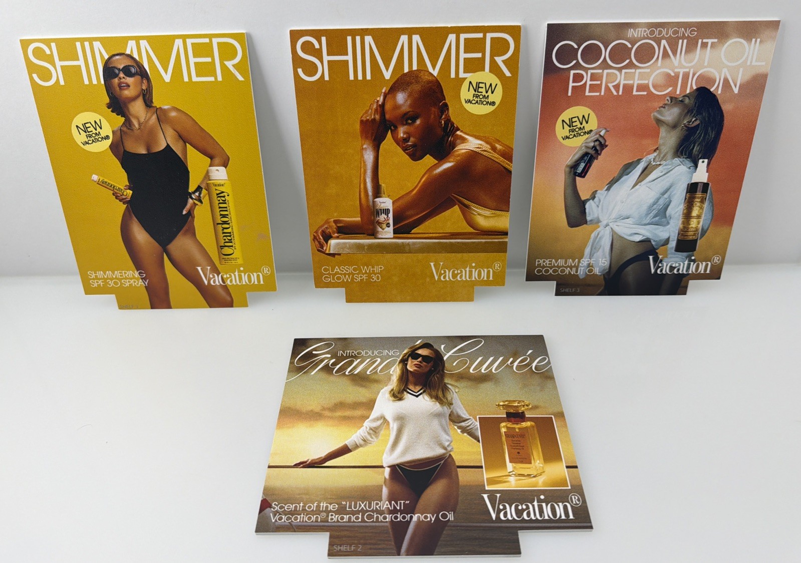 Vacation Promo Placard Set Grand Cuvée Shimmer Whip Glow Coconut Oil Display Lot