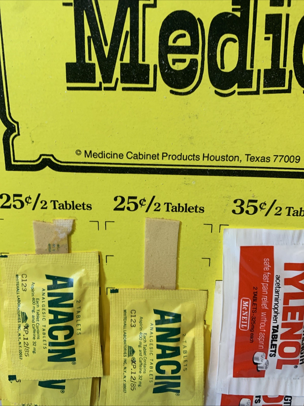Vintage The Medicine Cabinet Countertop Display Easel, Tylenol, Bayer, Anacin