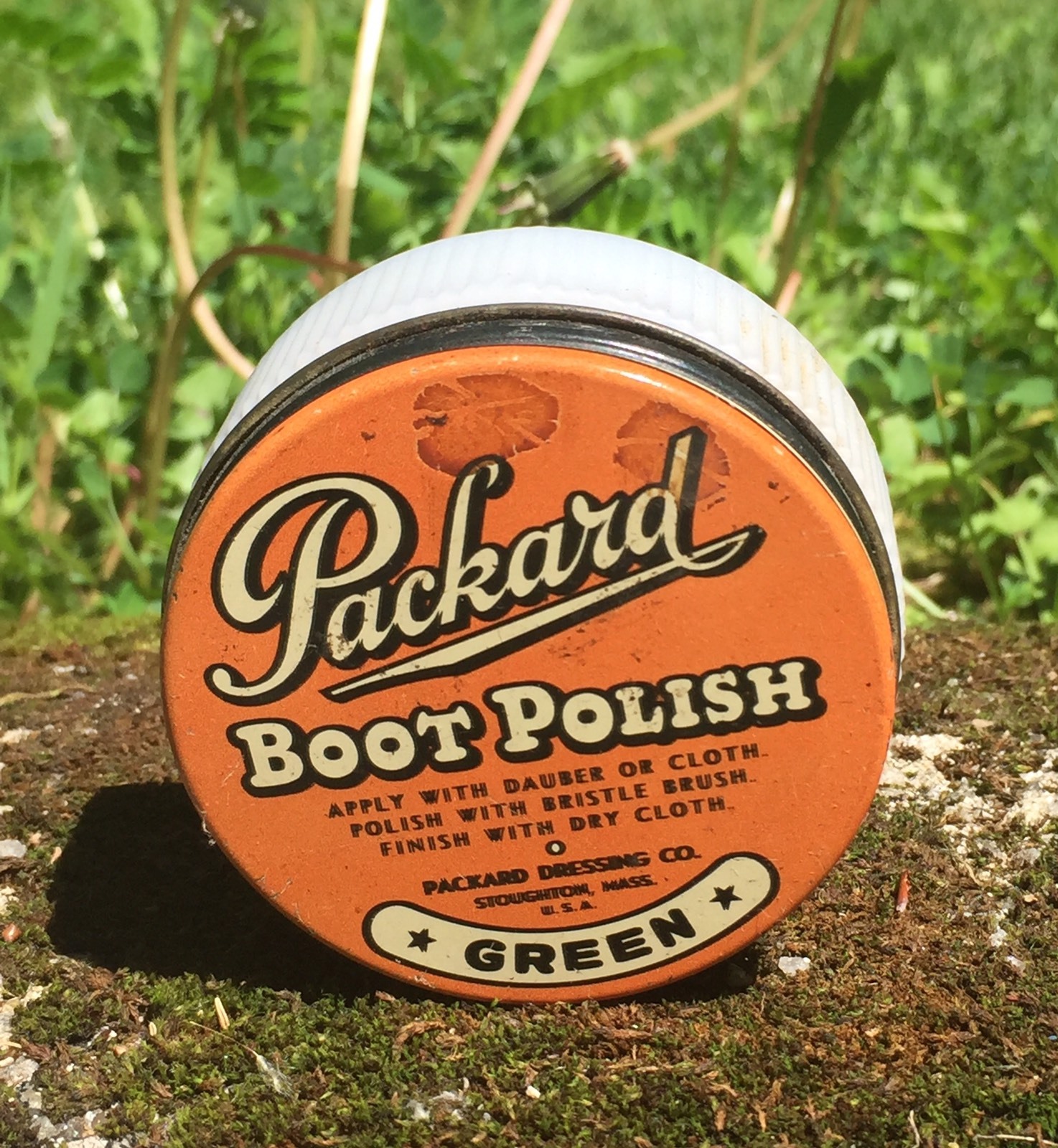 RARE Early Original PACKARD Boot Polish Milk Glass Advertising Jar Container
