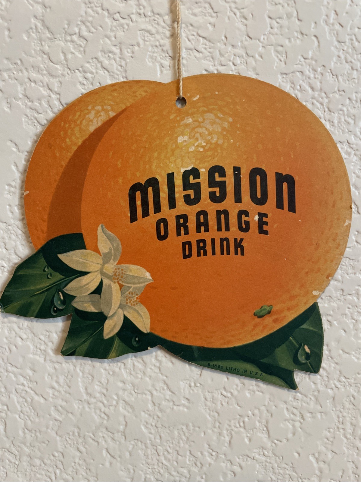 Mission Orange Drink Cardboard Double Sided 1950s Store Advertisement Litho Sign