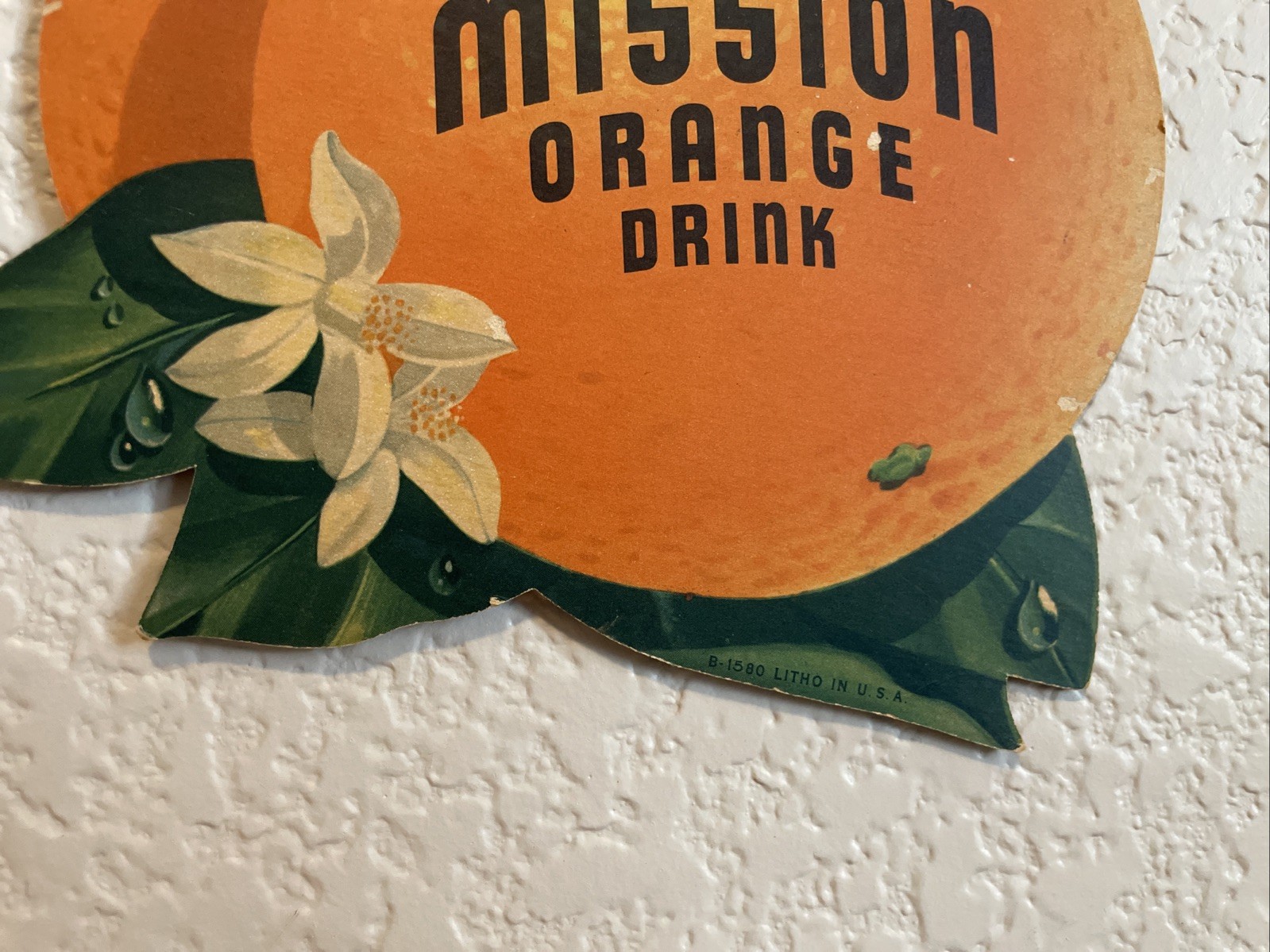 Mission Orange Drink Cardboard Double Sided 1950s Store Advertisement Litho Sign