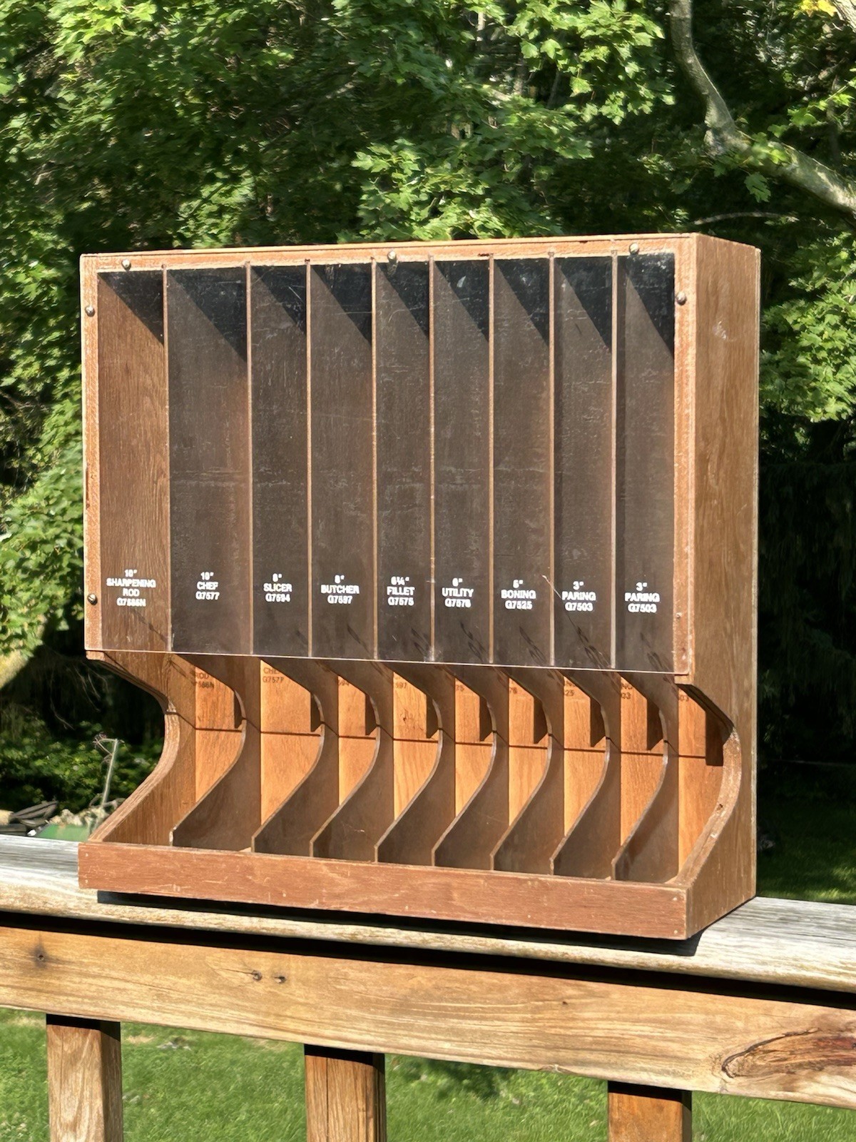 VTG EKCO Kitchen Knives Country Store Sales Display Rack Wood Hanging Countertop