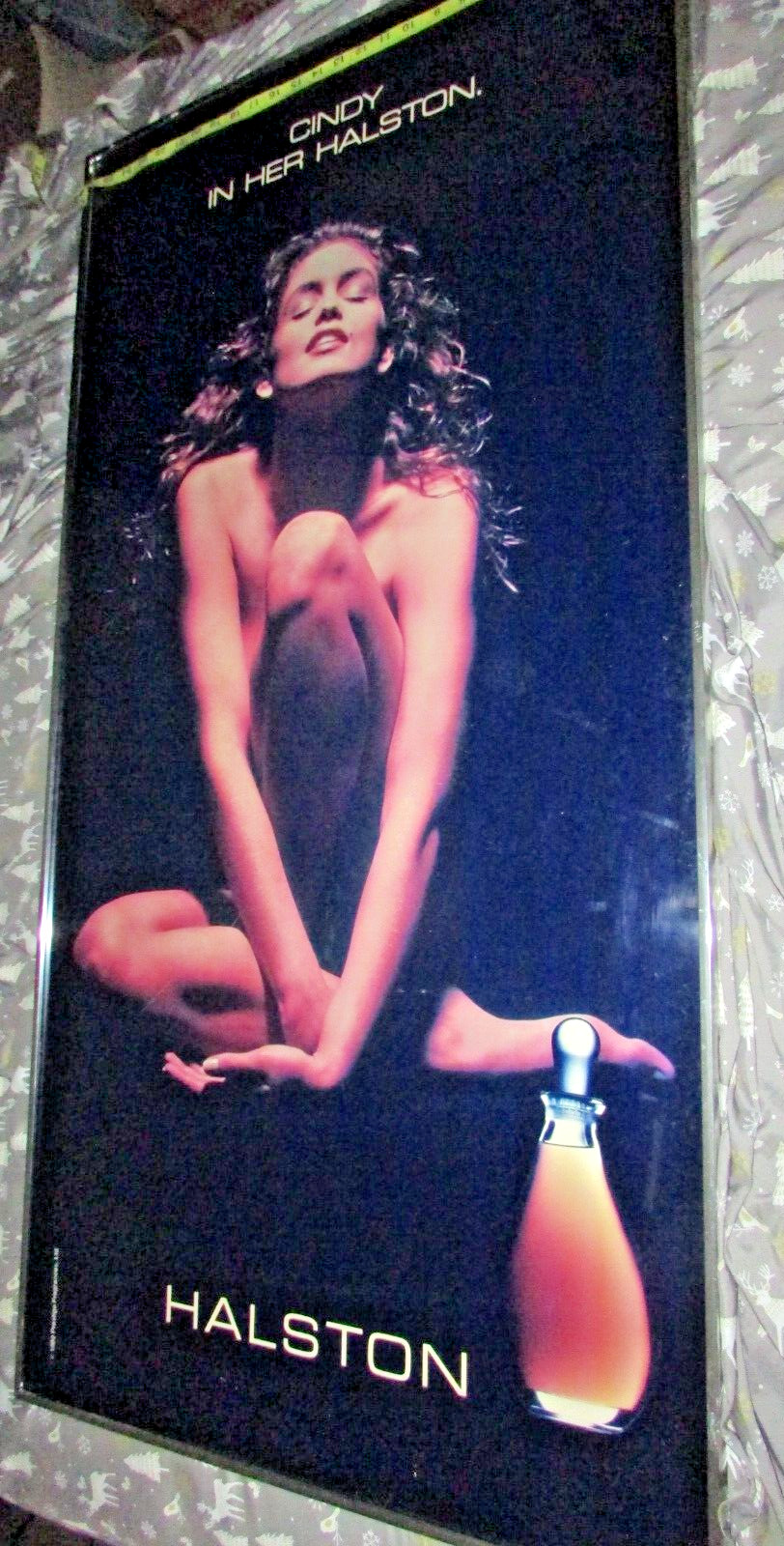 HUGE 1989 STORE DISPLAY 50″ X 26″ PICTURE CINDY IN HALSTON FRAMED ADVERTISEMENT