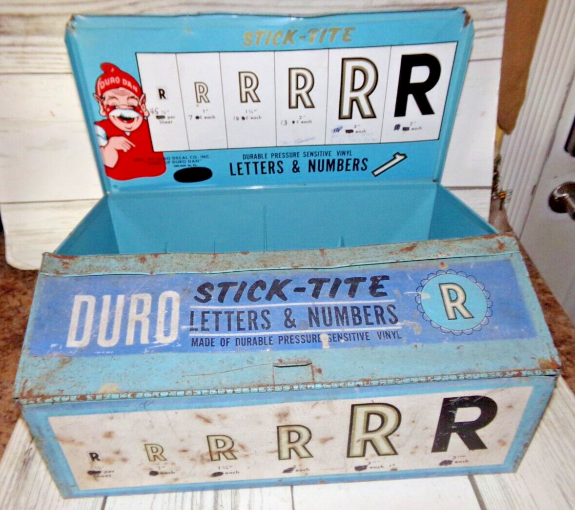 DURO Decal Co Sign Maker Letter & Number Decals Blue Metal Vintage Store Display