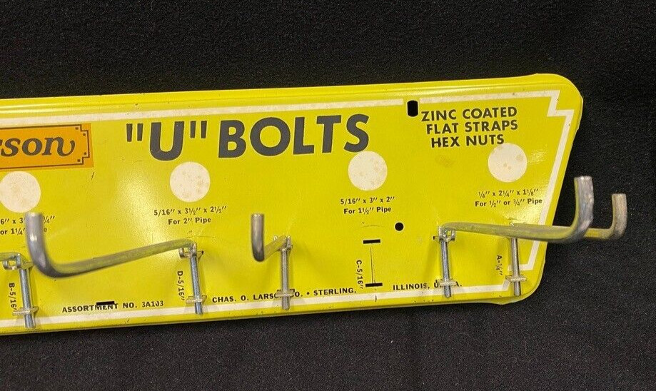 Vintage Larson U Bolts Hardware Store Display Advertising Sign