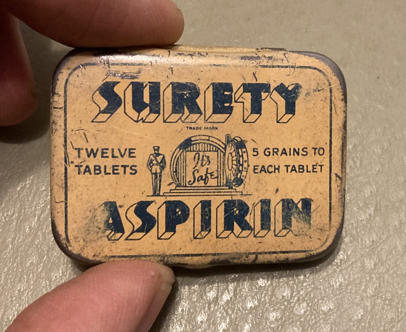 Vintage Surety Aspirin Tin 12 Tablets Wallace Brands NY NY EMPTY