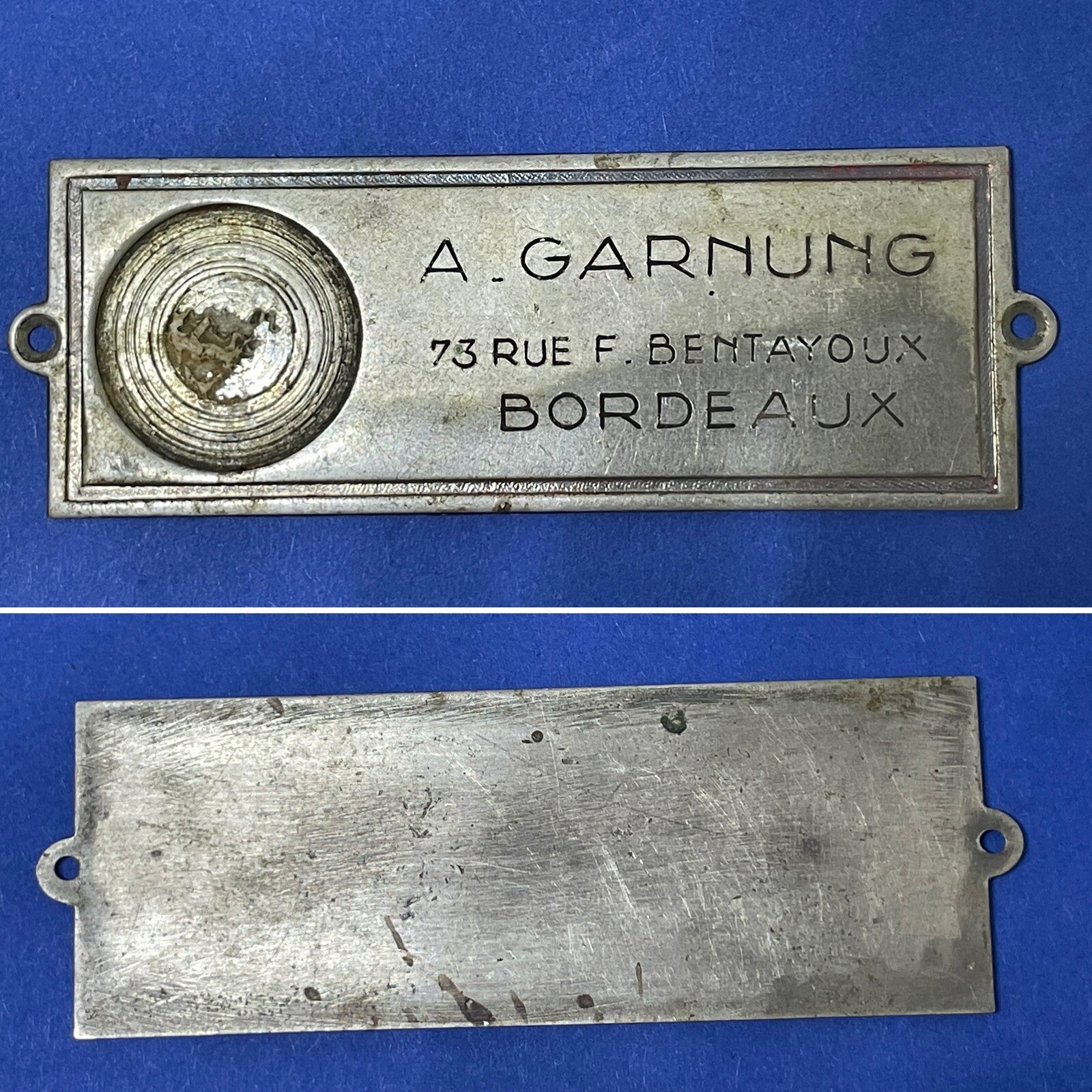 Old street plaque French address Bordeaux / old registration