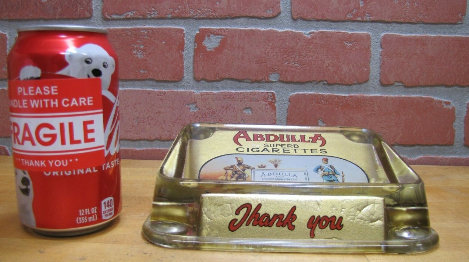 ABDULLA CIGARETTES Old Tobacco Ad ROG Glass Change Receiver Tray Cigar Sign Card