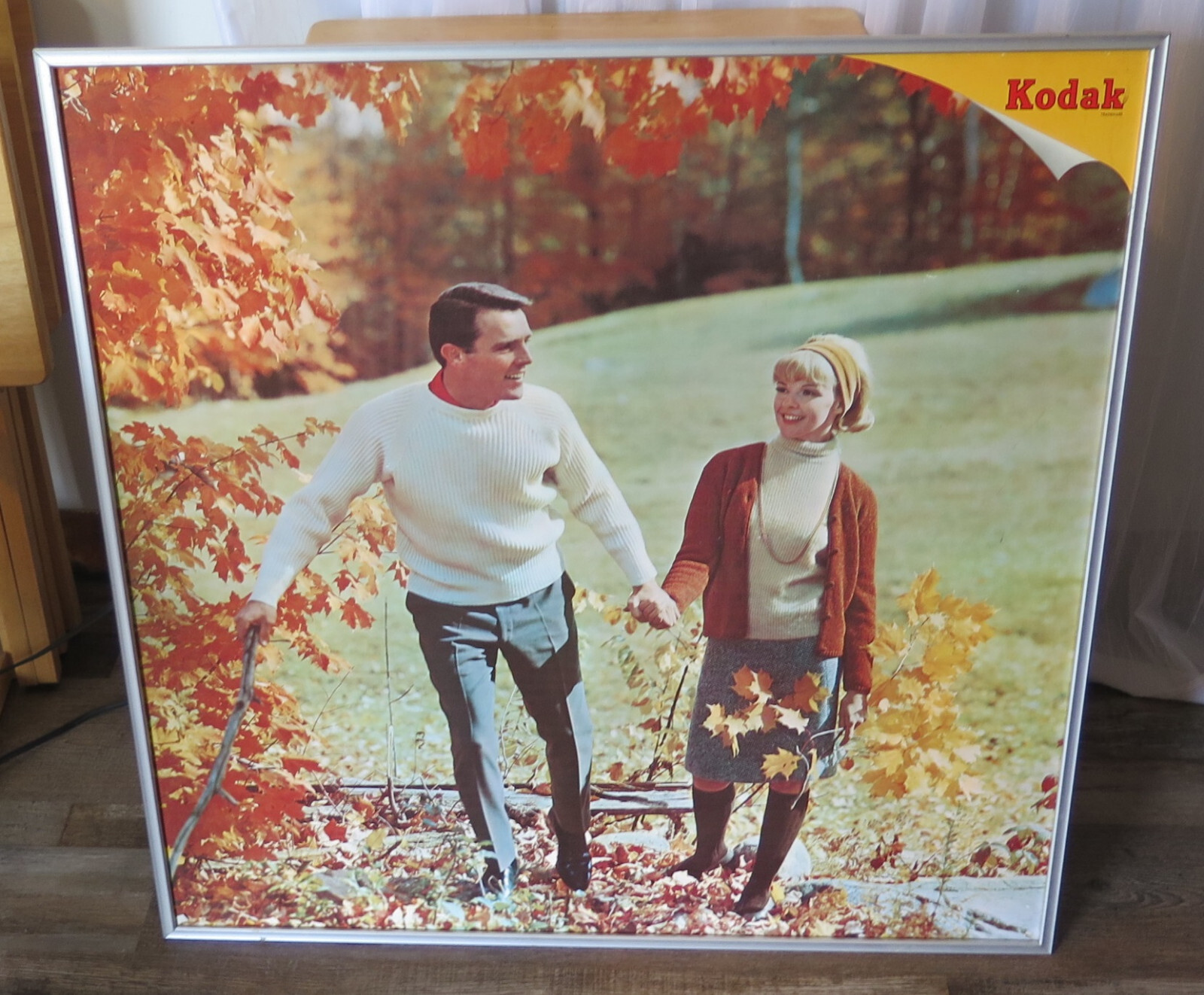 Vintage Kodak Film HUGE 30×30 advertising framed art store display Fall Couple