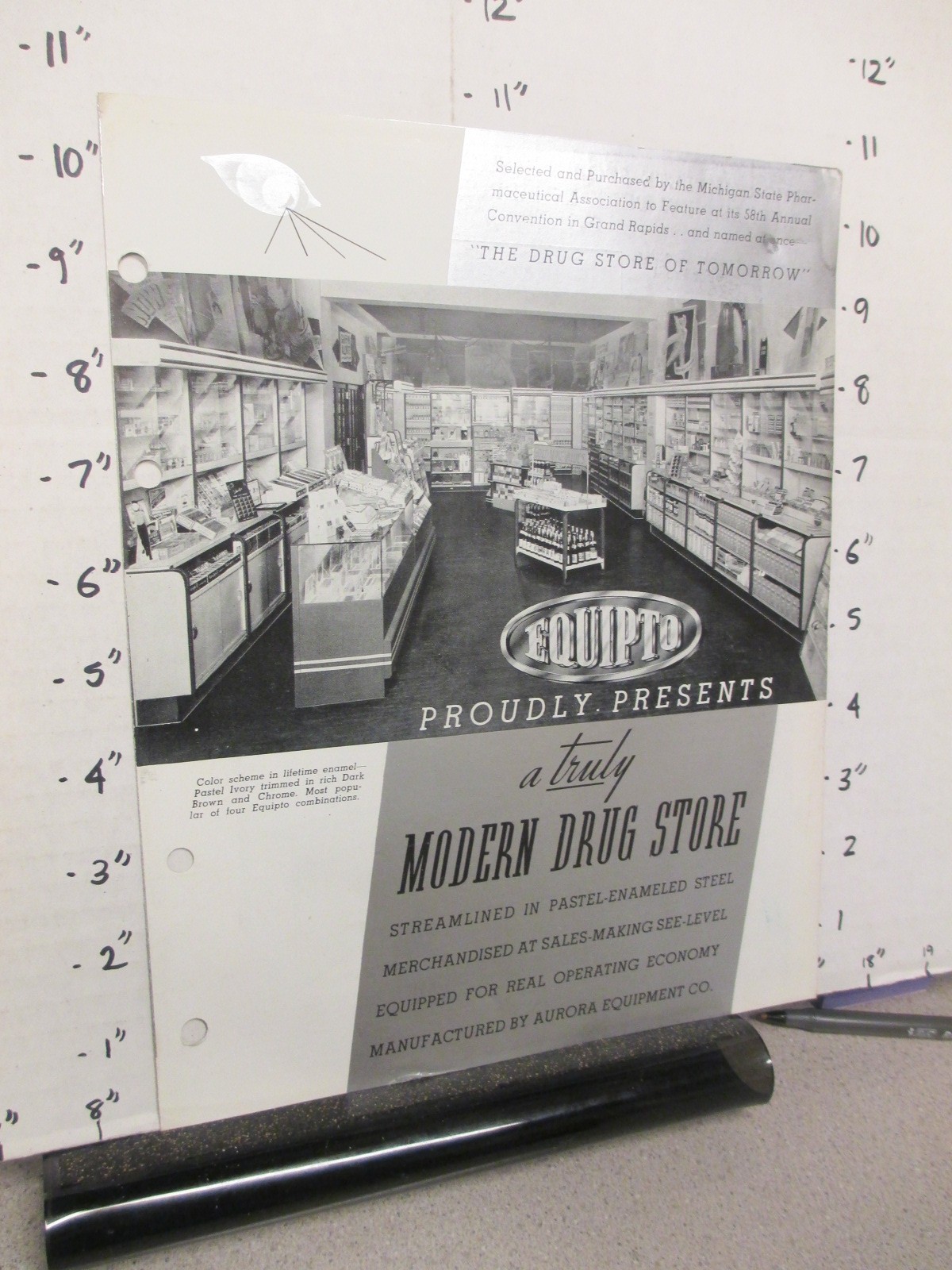 Aurora 1940 DRUG STORE display sales sheet cosmetics pharmacy candy signs