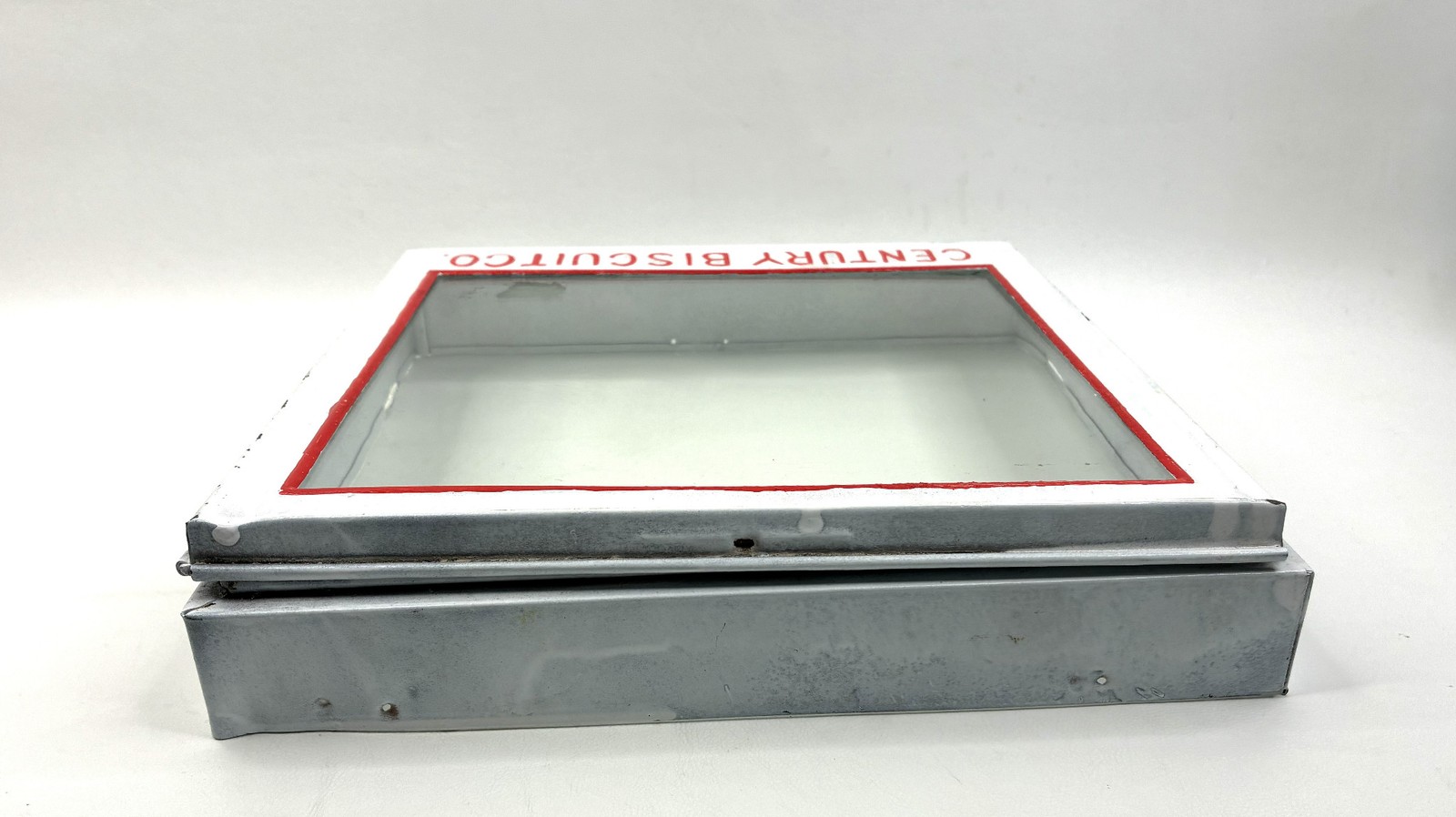 Vintage Century Biscuit Co Metal Counter Display Case Glass Lid Advertising Sign