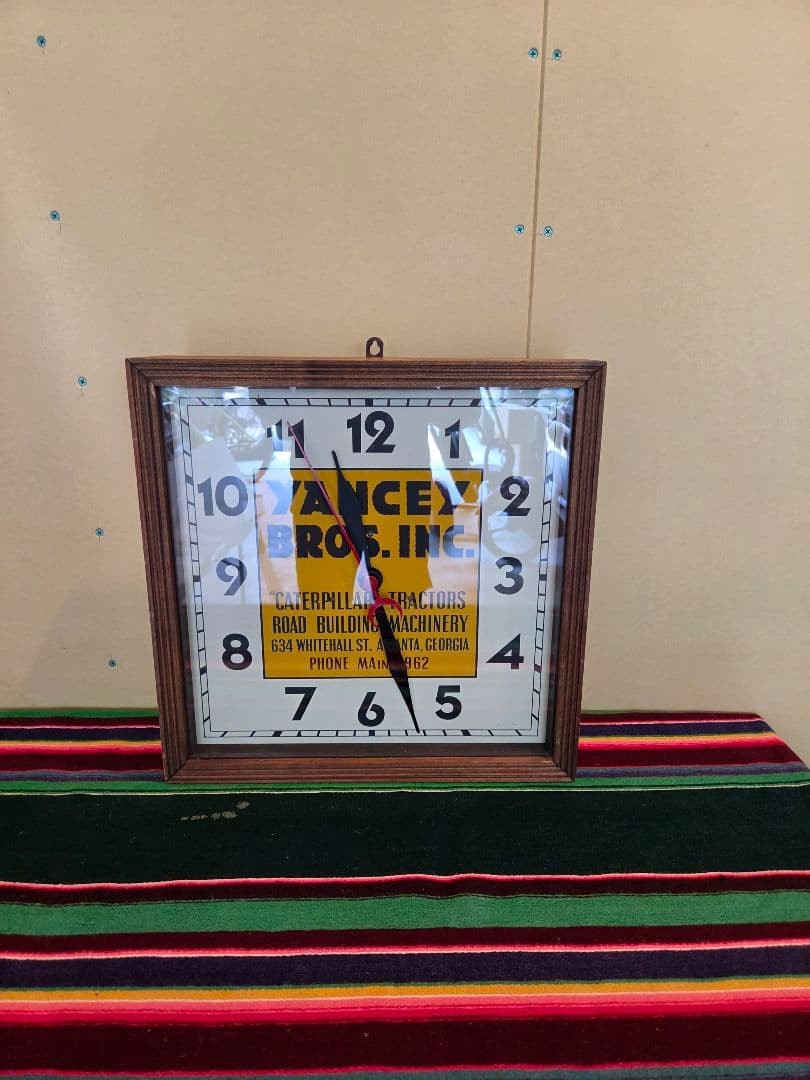 YANCEY BROS. INC. Vintage 1940s Wall Clock Caterpillar Tractors Wood Frame