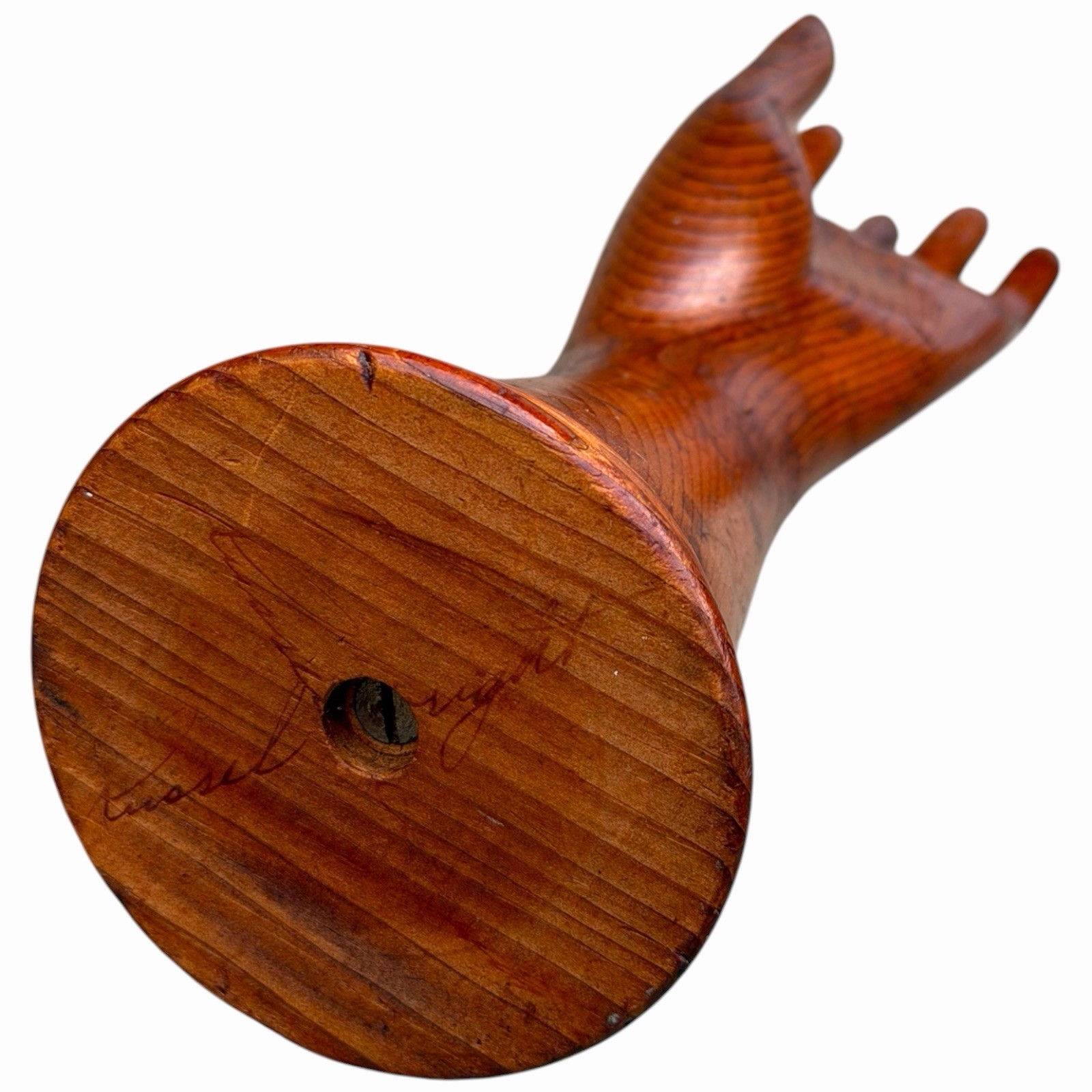 Russel Wright Carved Wood Hand Mannequin Store Display Jewelry Glove Stand Vtg