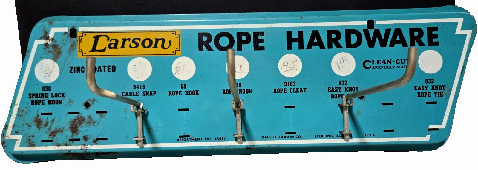 Vintage Chas. O. Larson Co.-” ROPE HARDWARE”- Metal Rack Hardware Store Display