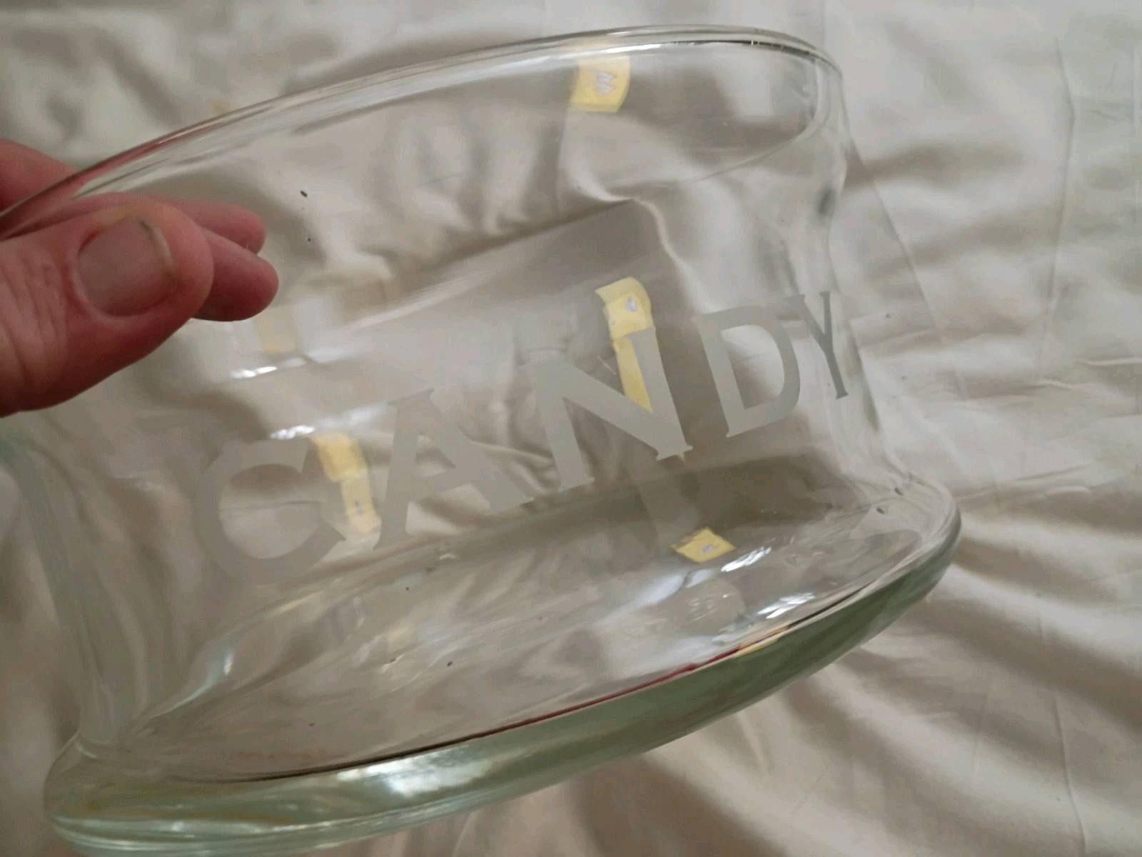 Old Candy Store Clear Glass Display Jar Bowl Etched Letters Vintage Antique