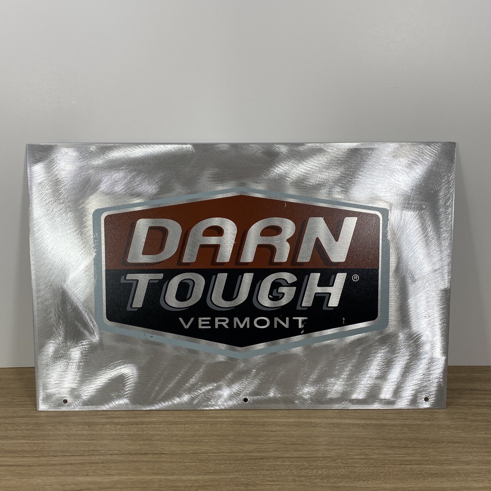 Vintage DARN TOUGH Retired Stainless Steel Advertisement Display Sign 16×10”