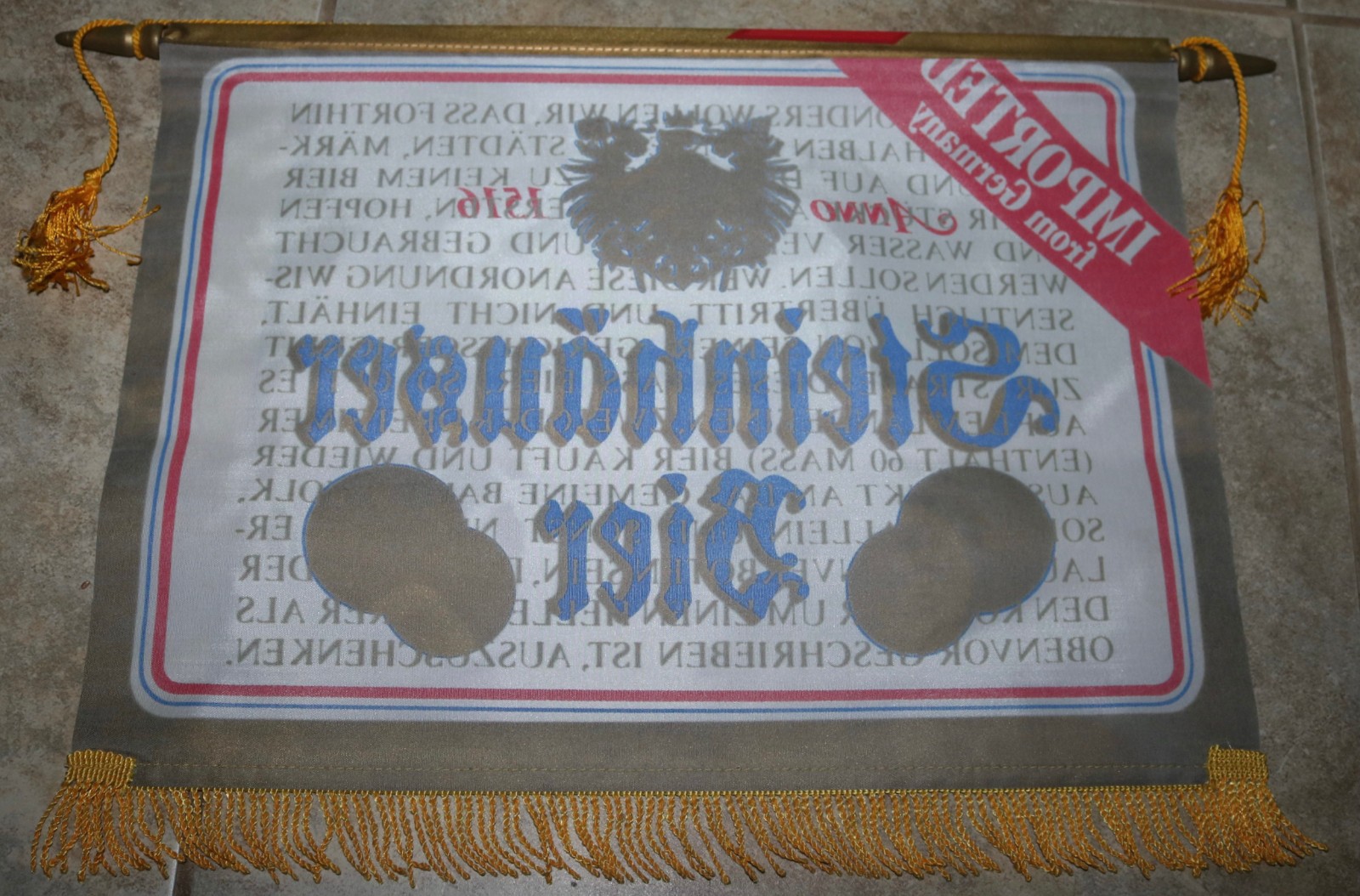 VINTAGE RARE 1970’S-80’S STEINHAUSER BEER BIER SATIN STORE BANNER