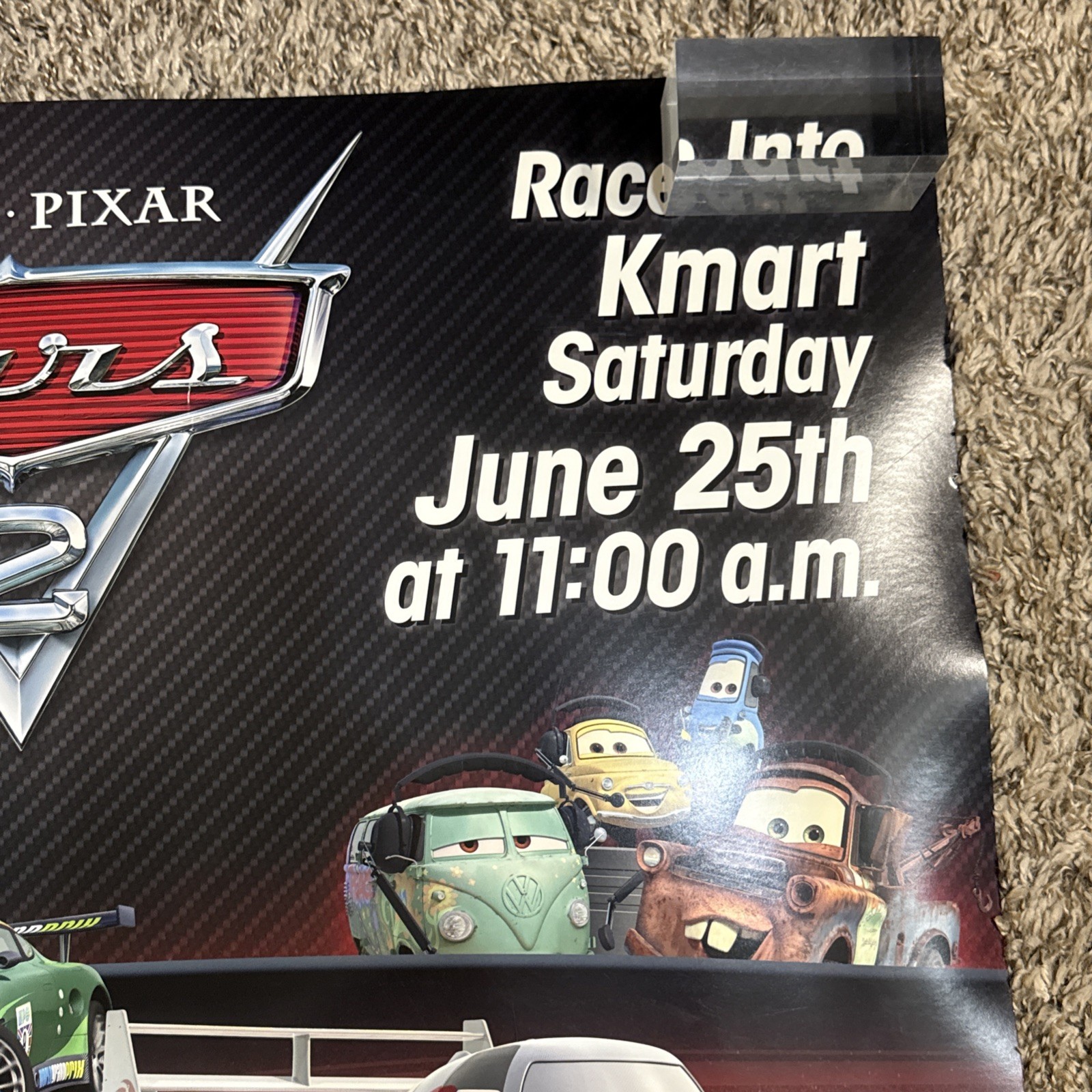 Disneys Cars 2 Diecast Toys Mattel Kmart Store Display Sign Poster 30×30” in