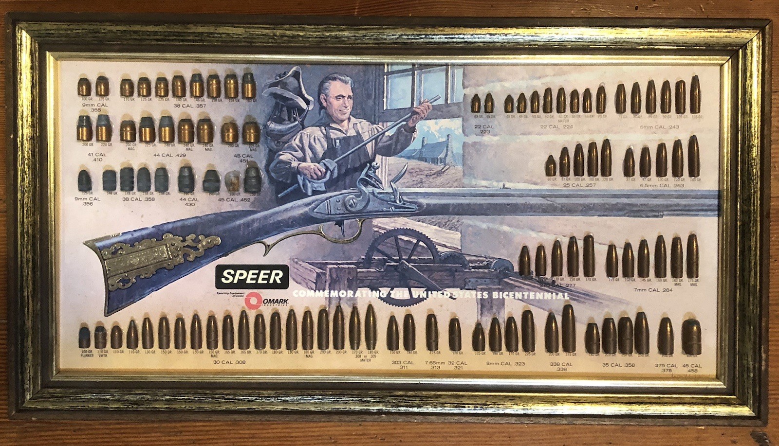 Vtg 1976 SPEER Ammunition BULLET Display U.S. Bicentennial 22×12” KENTUCKY RIFLE