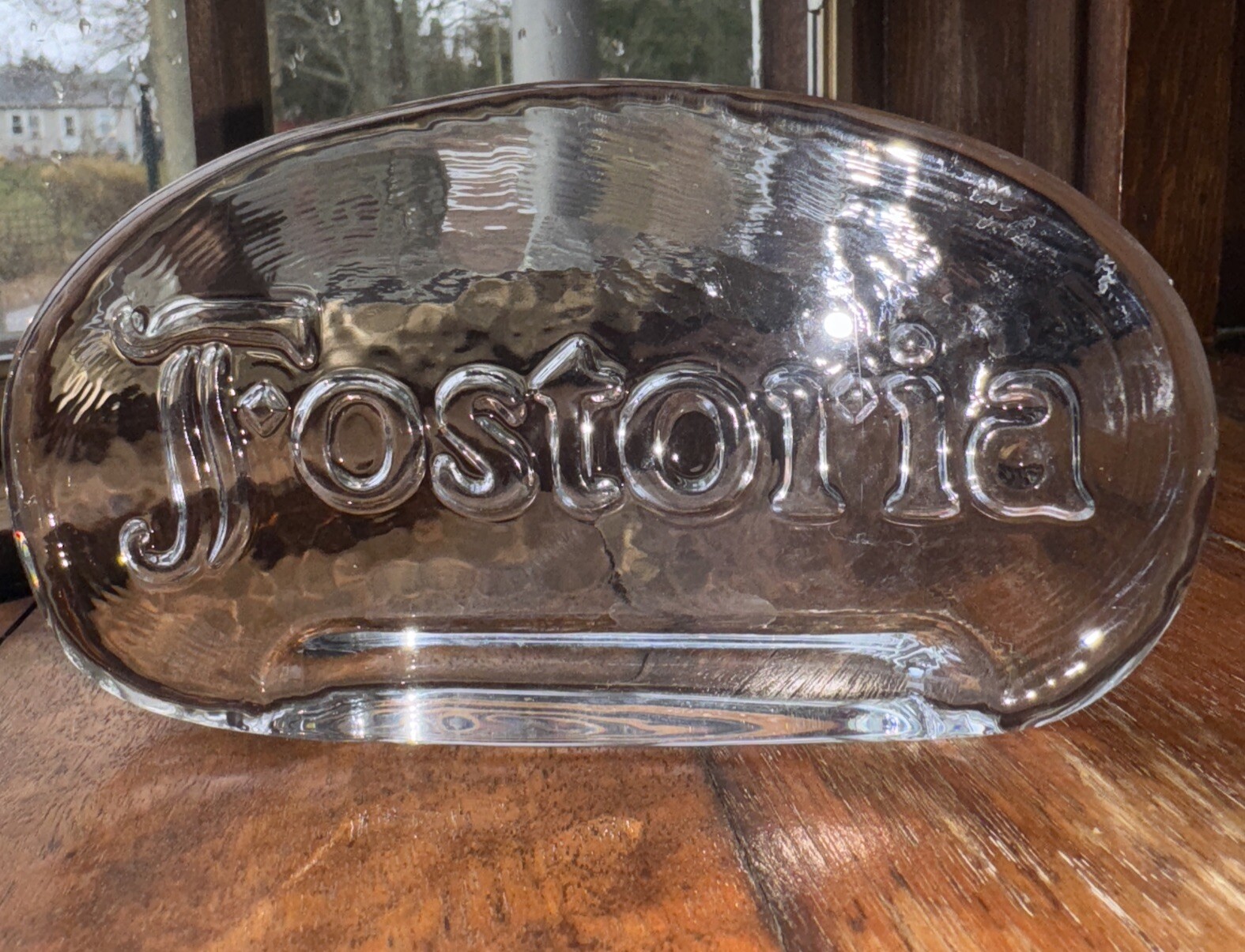 RARE Clear Fostoria Glass Store~Collector~Advertising Display Counter Sign
