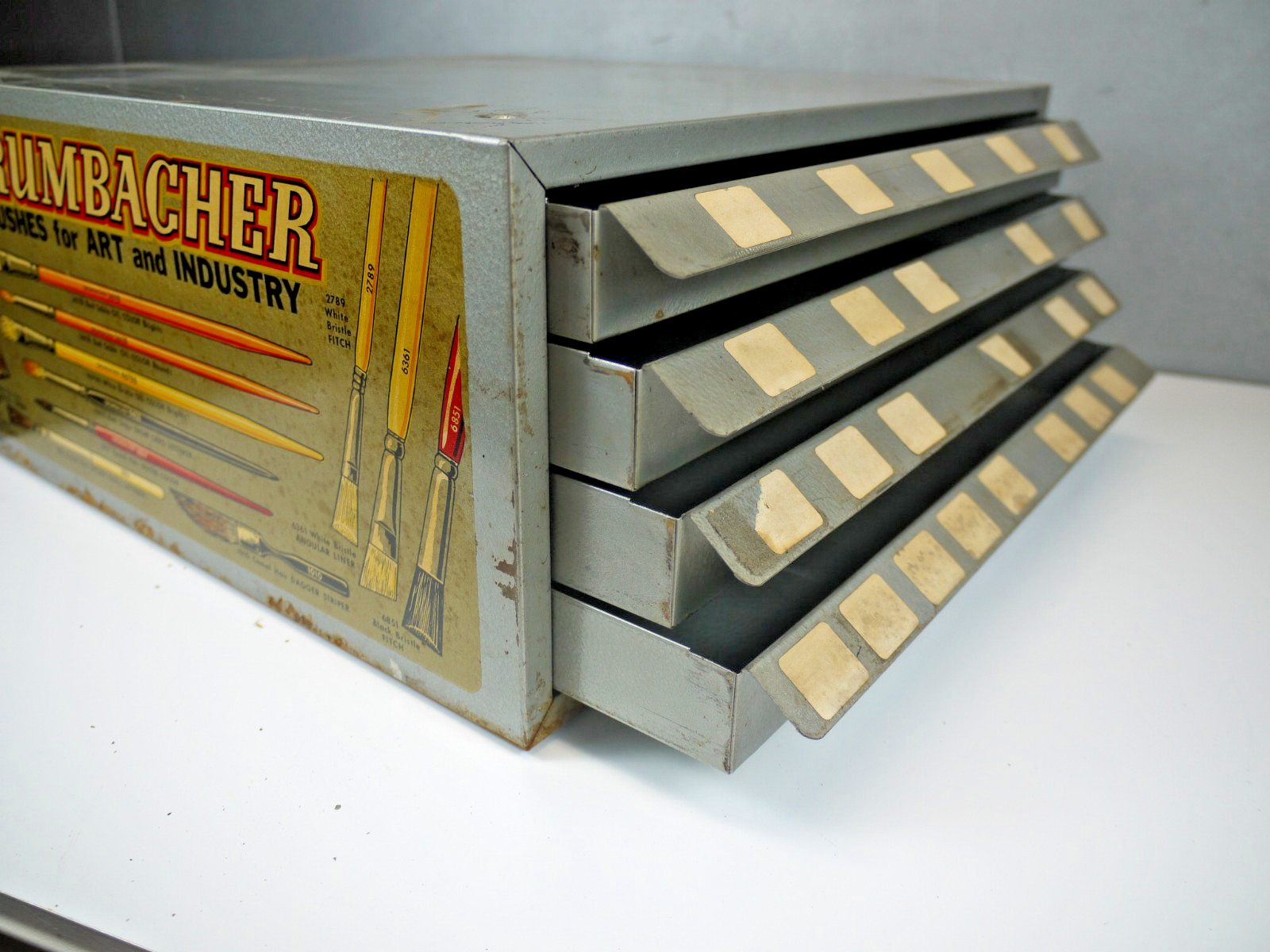 VTG Grumbacher ARTIST Paint Brush Store Display Cabinet Storage Drawers