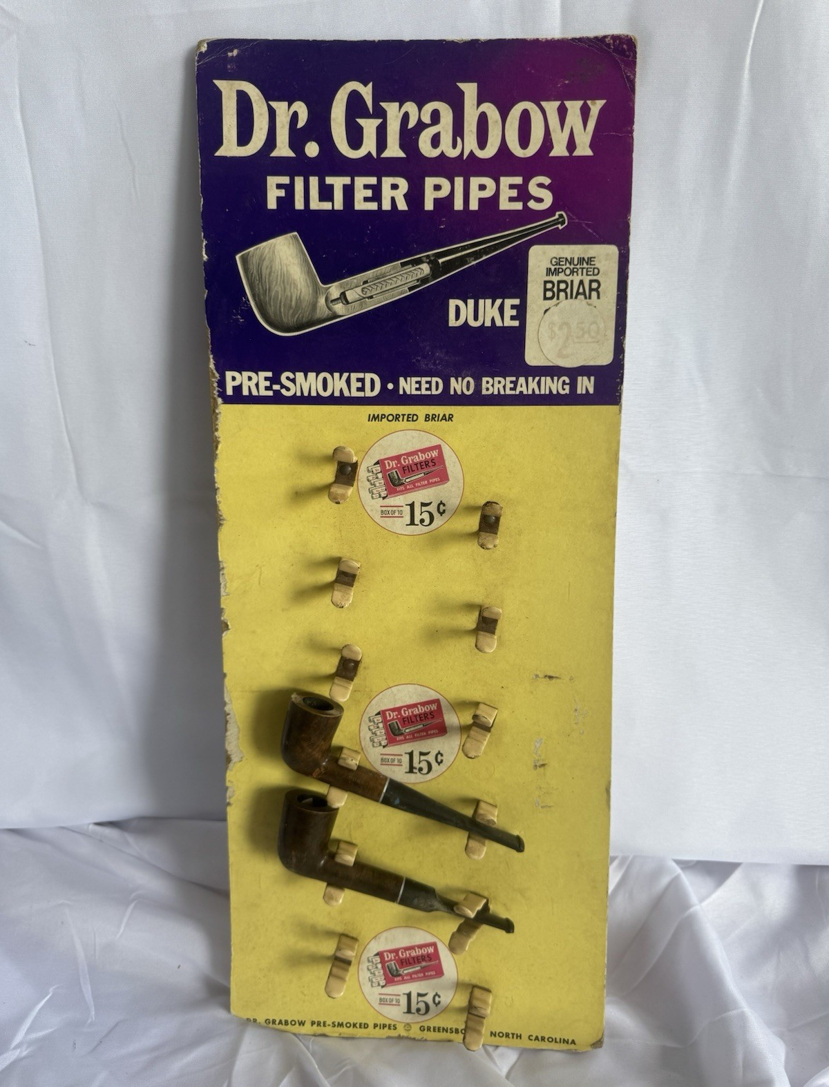 Vintage Dr. Grabow Duke Filter Pipes Store Counter Display Sign w/ 2 Original Br