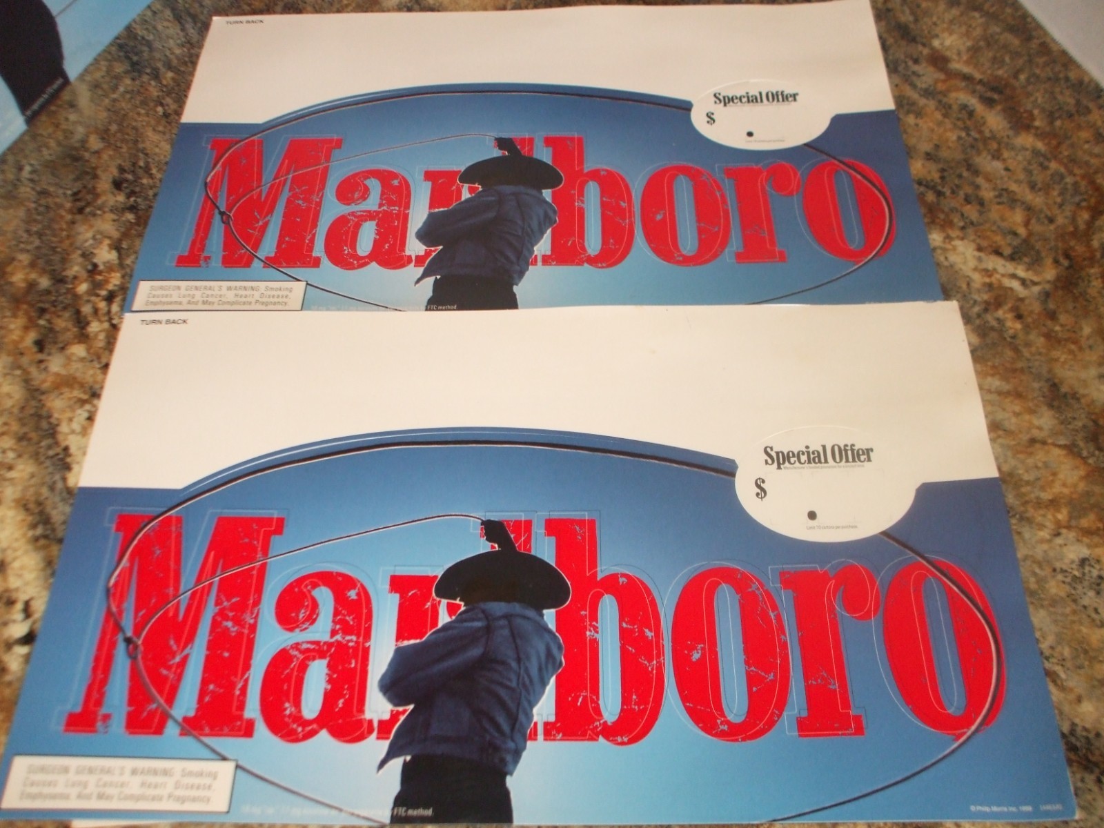 Marlboro Store Display Advertising Cardboard Cowboy – 1998, 1999- Lot of 10