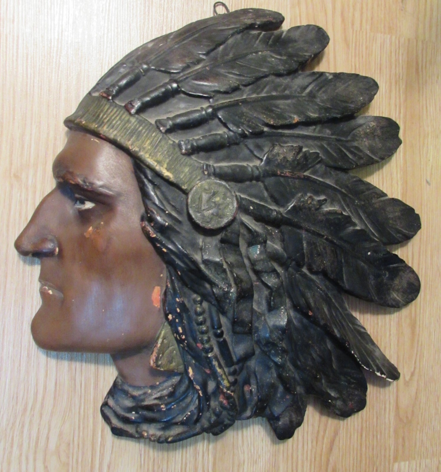 Antique Chalkware Plaster Cigar Store Native American Indian Chief Bust 1940-50