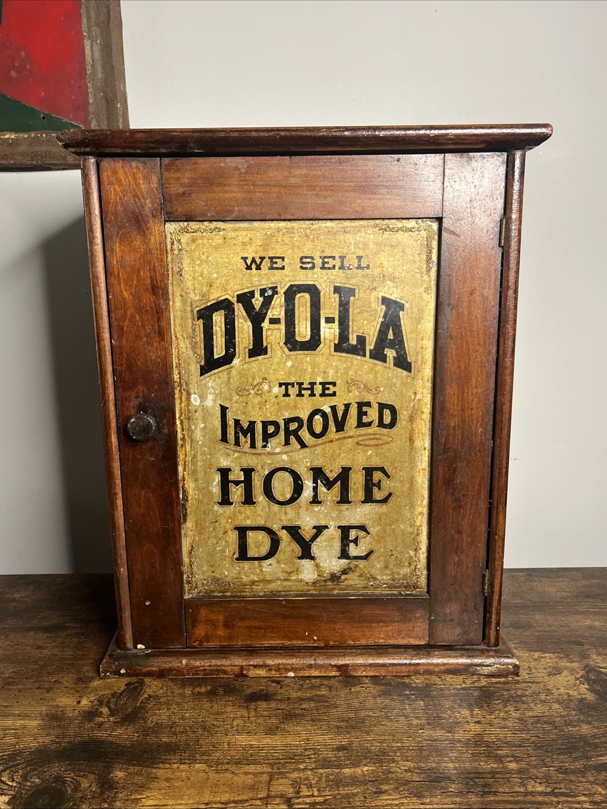 We Sell DY-O-LA Improved Home Dye Store Counter Display Cabinet Wood & Tin 17”