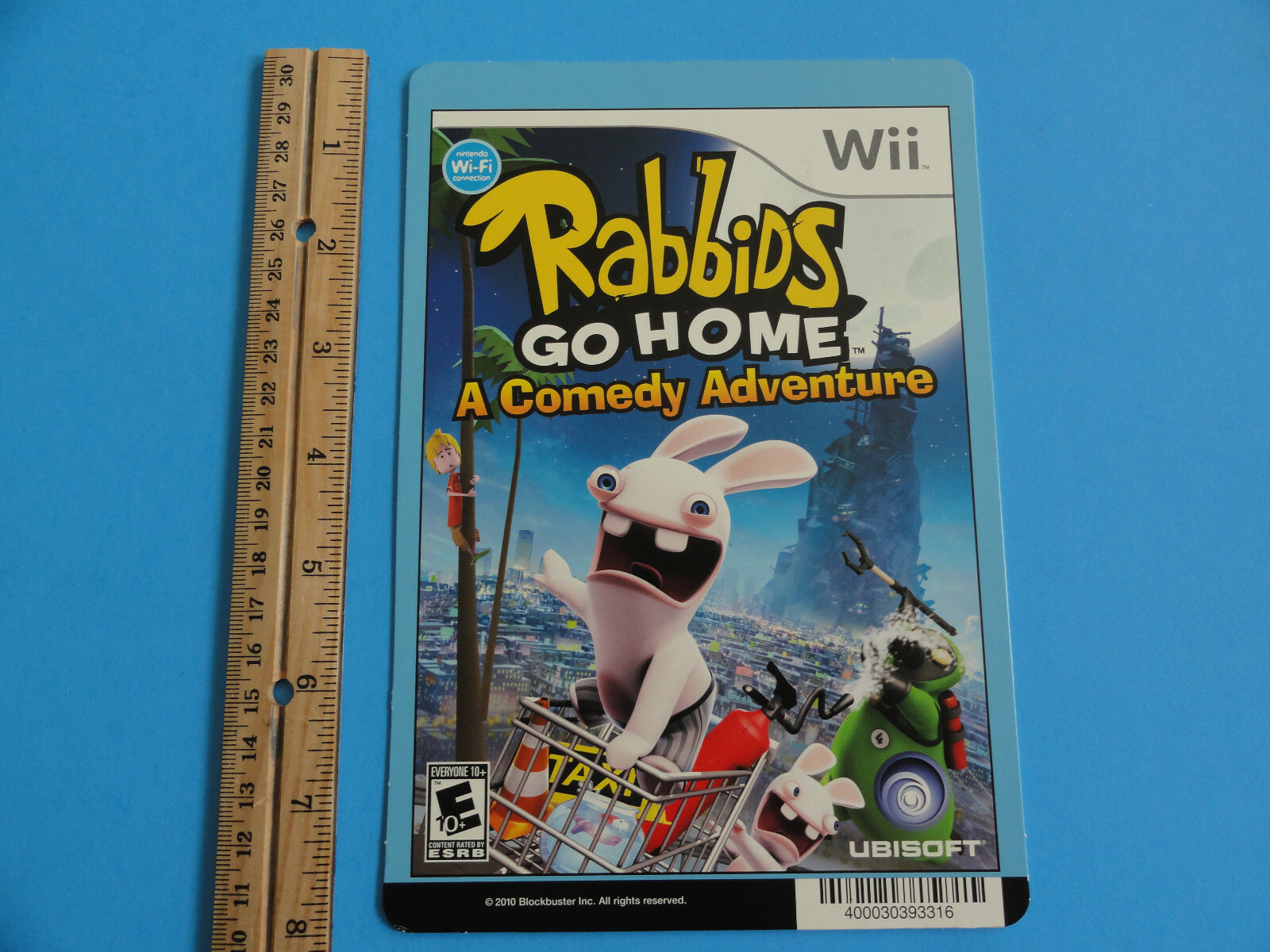 NINTENDO WII RABBIDS GO HOME BLOCKBUSTER VIDEO BACKER CARD 5″X8″ – NO GAME
