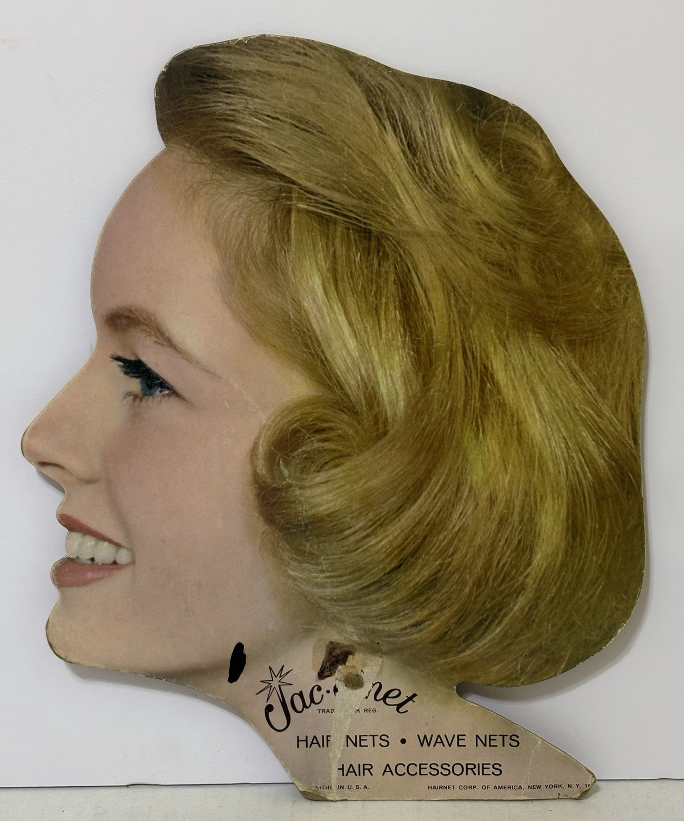 Vintage 1940’s JAC O NET Hairnet Advertising DISPLAY SIGN – Model Cardboard Head