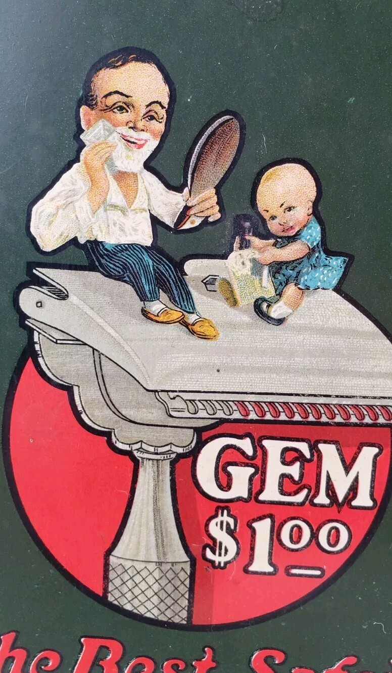 RARE Antique GEM Damaskeene Razor Blade Tin Advertising Store Sign Barber Shop